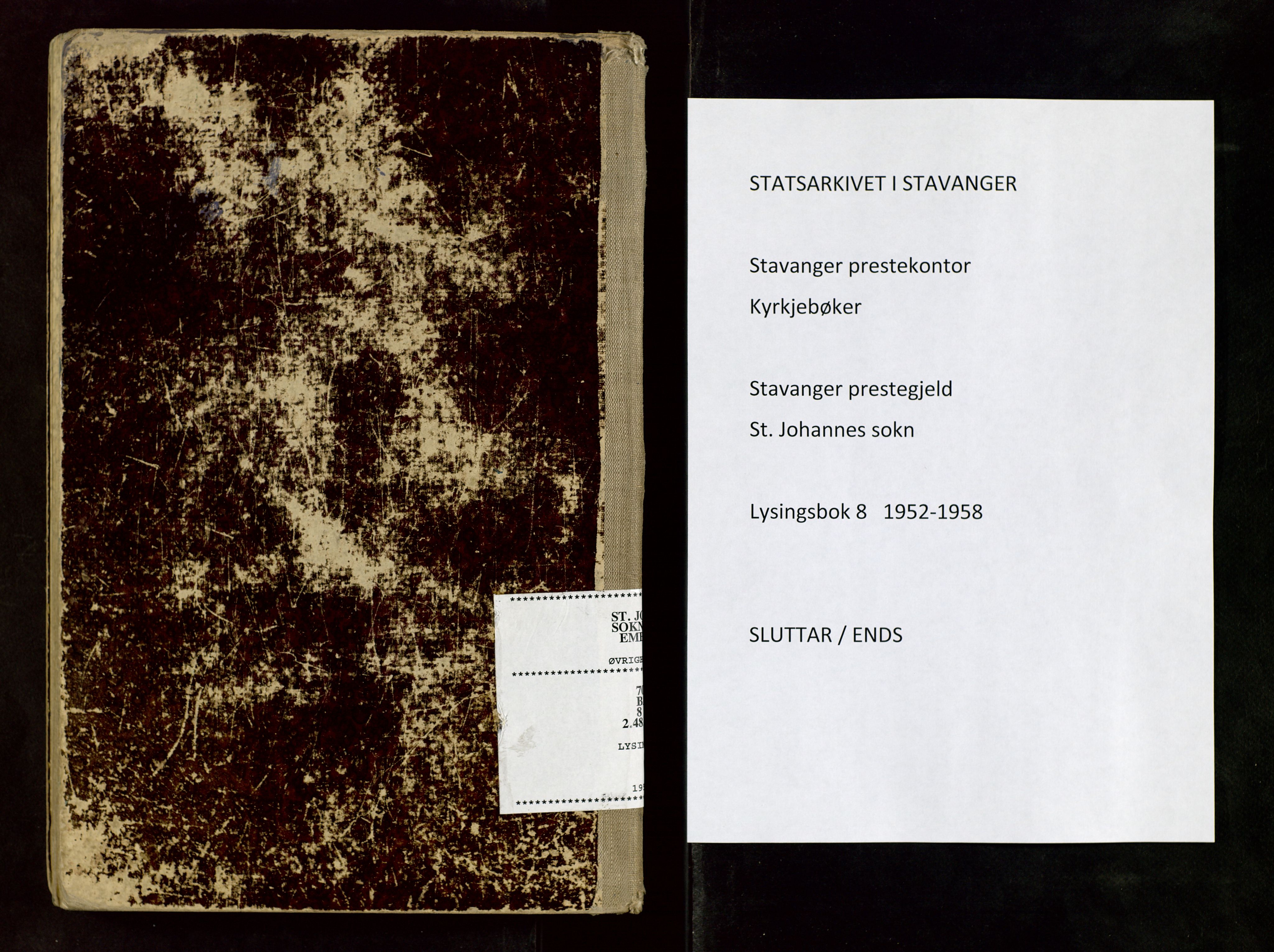 St. Johannes sokneprestkontor, AV/SAST-A-101814/001/70/705BA/L0008: Banns register no. 8, 1952-1958