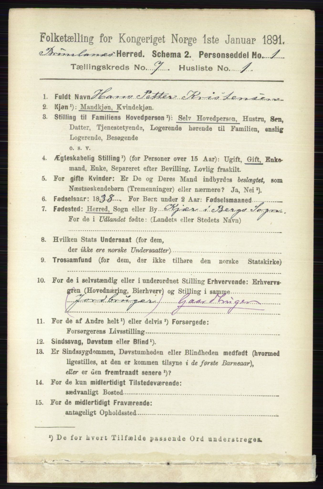 RA, 1891 census for 0726 Brunlanes, 1891, p. 2982