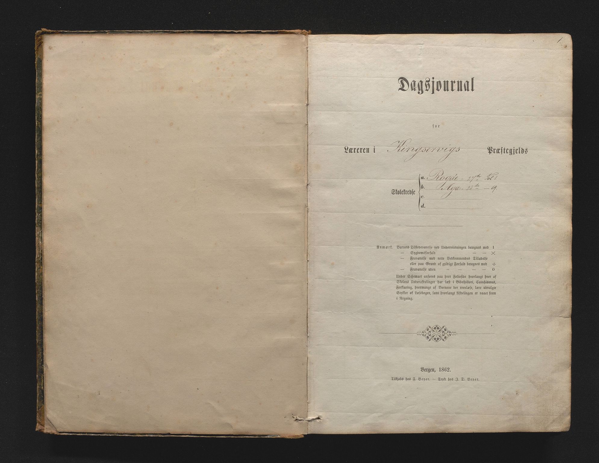 Ullensvang herad. Barneskulane , IKAH/1231b-231/G/Ga/Gaa/L0009: Dagbok for læraren i Kinsarvik prestegjeld for Rogdo og Aga krinsar m/karakterar , 1864-1888