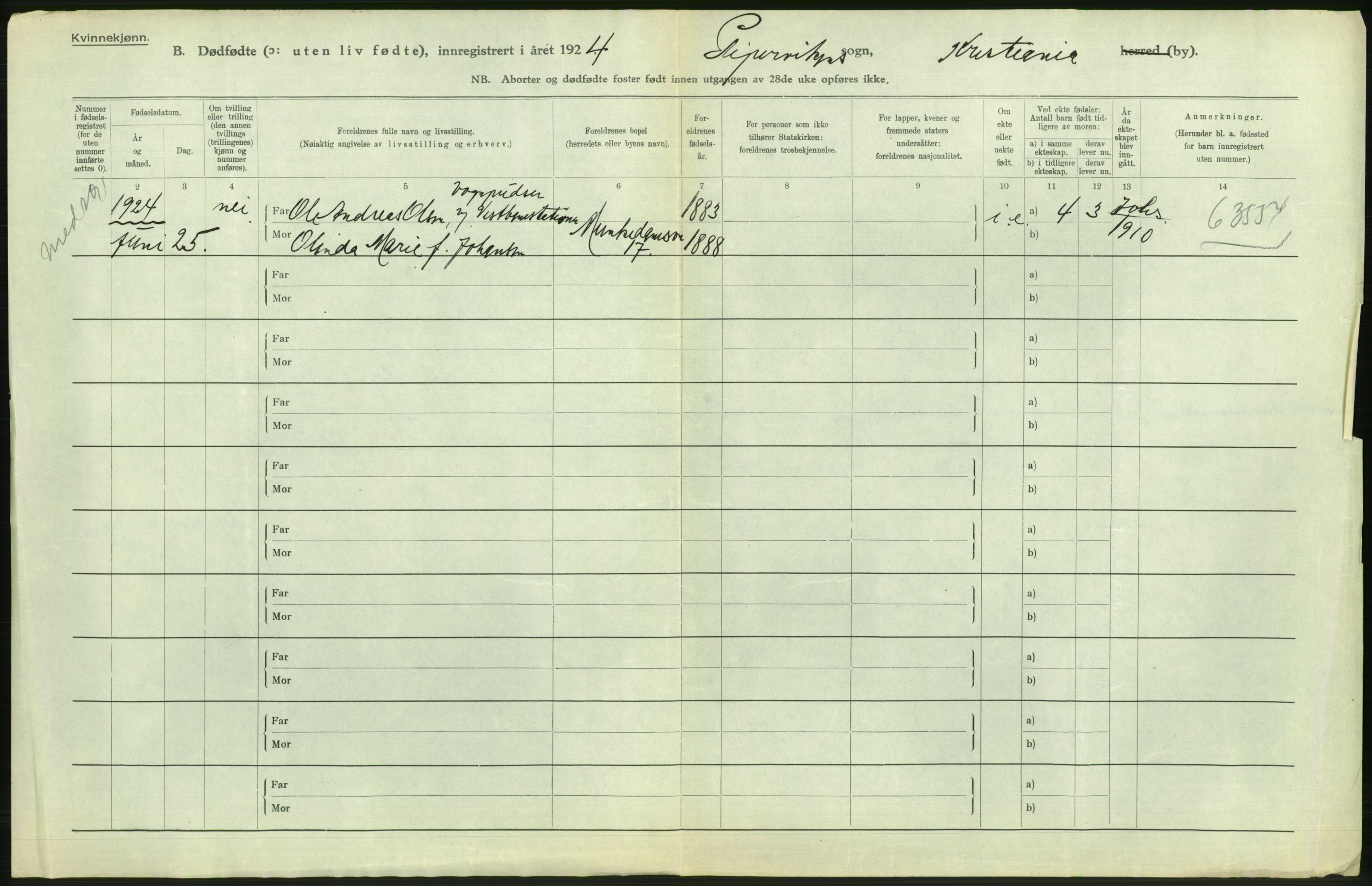 Statistisk sentralbyrå, Sosiodemografiske emner, Befolkning, AV/RA-S-2228/D/Df/Dfc/Dfcd/L0009: Kristiania: Døde kvinner, dødfødte, 1924, p. 744