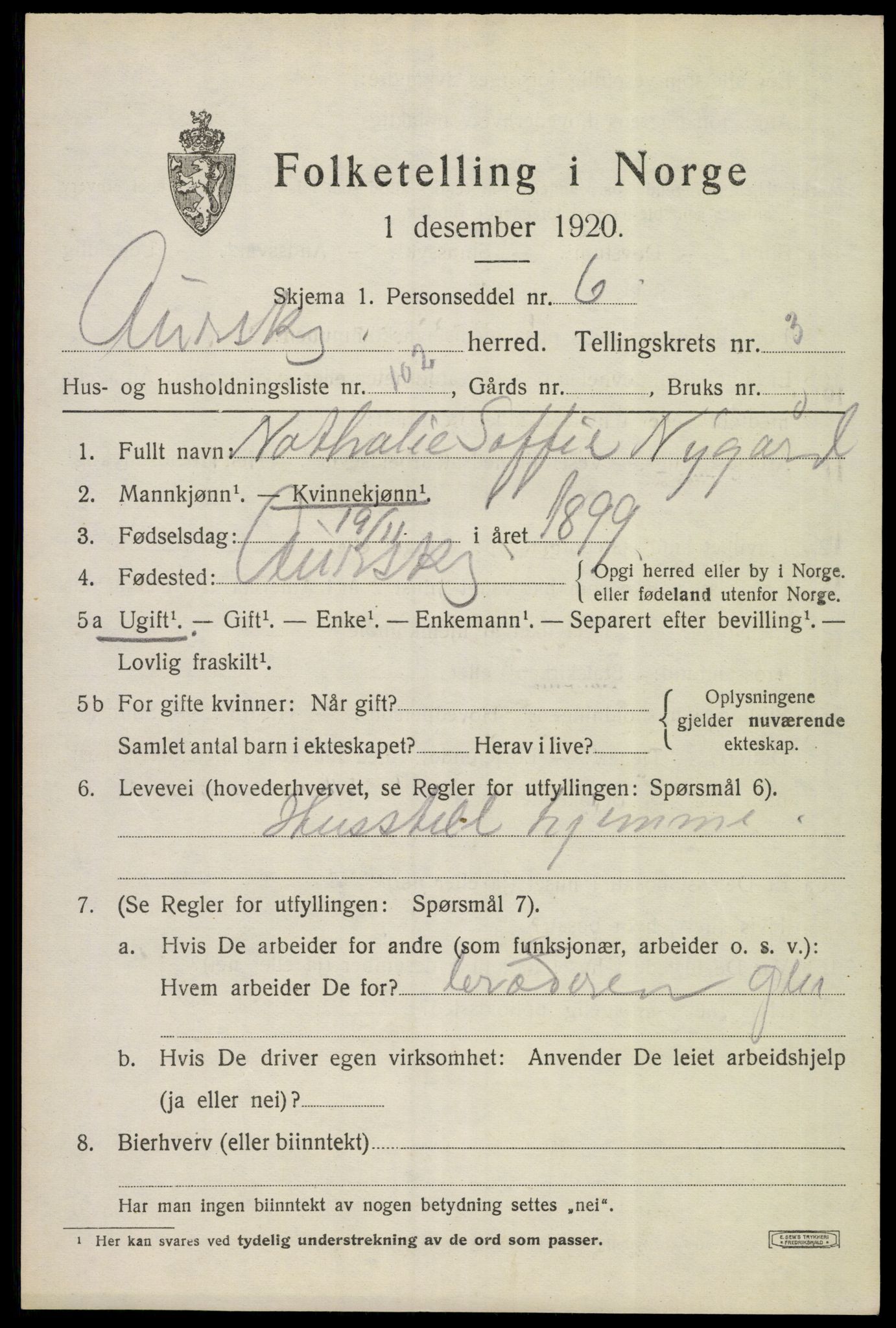 SAO, 1920 census for Aurskog, 1920, p. 4712