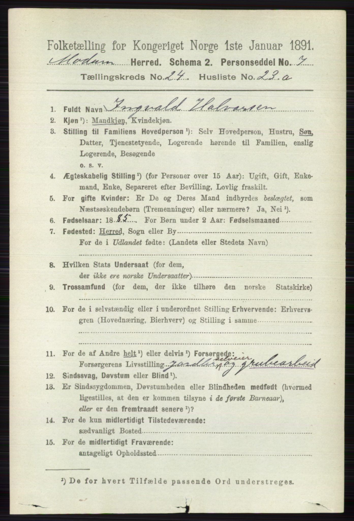 RA, 1891 census for 0623 Modum, 1891, p. 8990