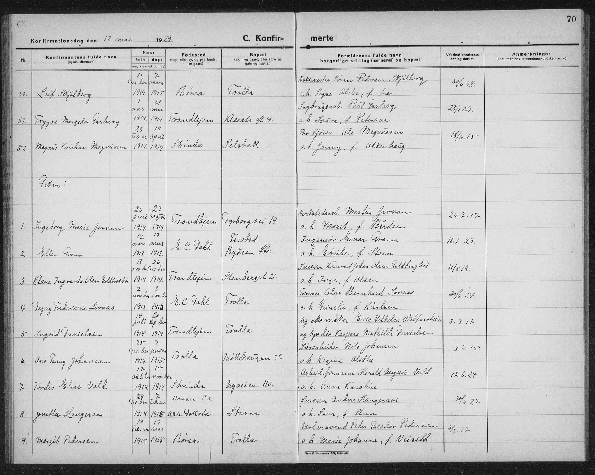 Ministerialprotokoller, klokkerbøker og fødselsregistre - Sør-Trøndelag, SAT/A-1456/603/L0175: Parish register (copy) no. 603C03, 1923-1941, p. 70