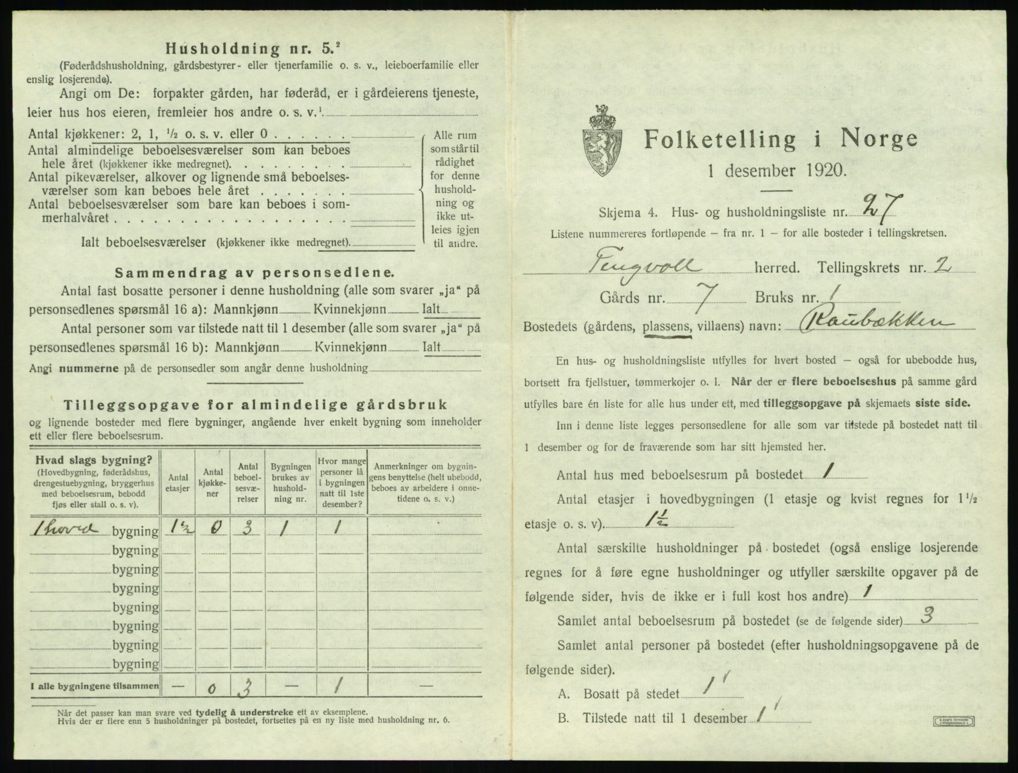 SAT, 1920 census for Tingvoll, 1920, p. 130