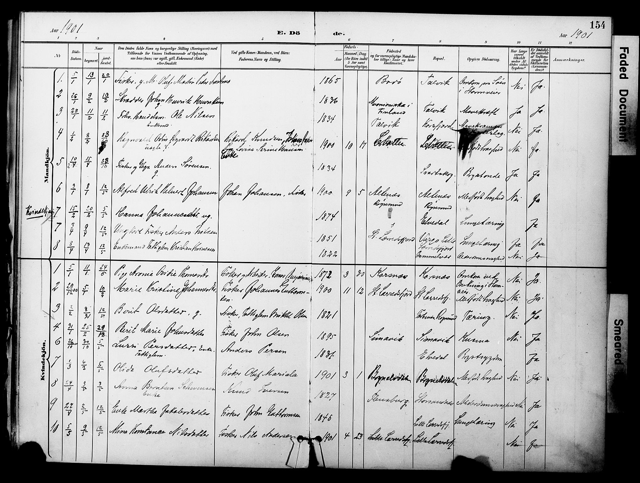 Talvik sokneprestkontor, SATØ/S-1337/H/Ha/L0014kirke: Parish register (official) no. 14, 1897-1905, p. 154