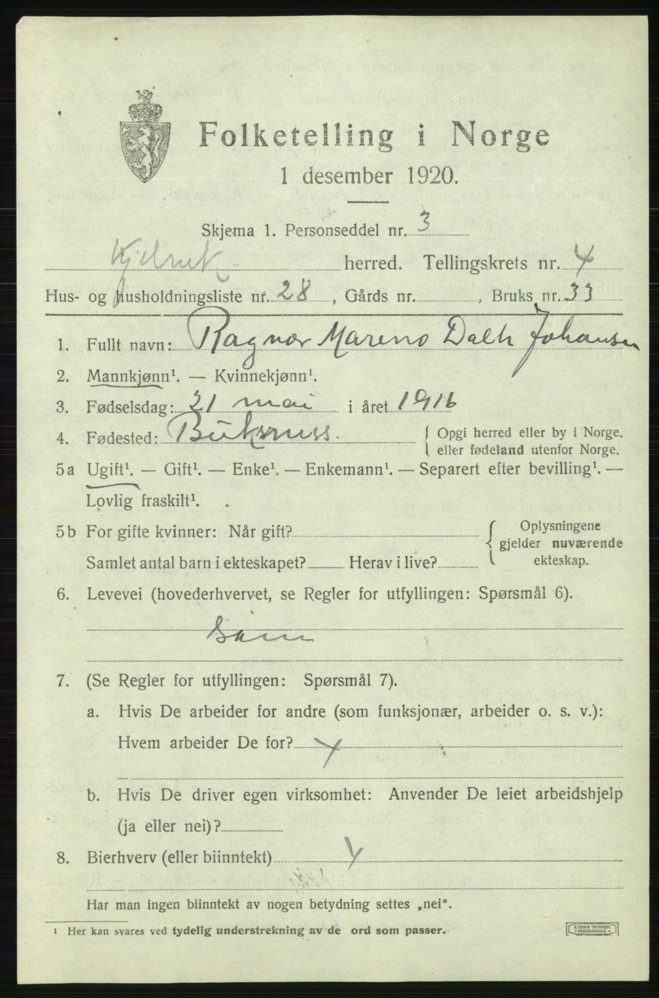 SATØ, 1920 census for Kjelvik, 1920, p. 2205