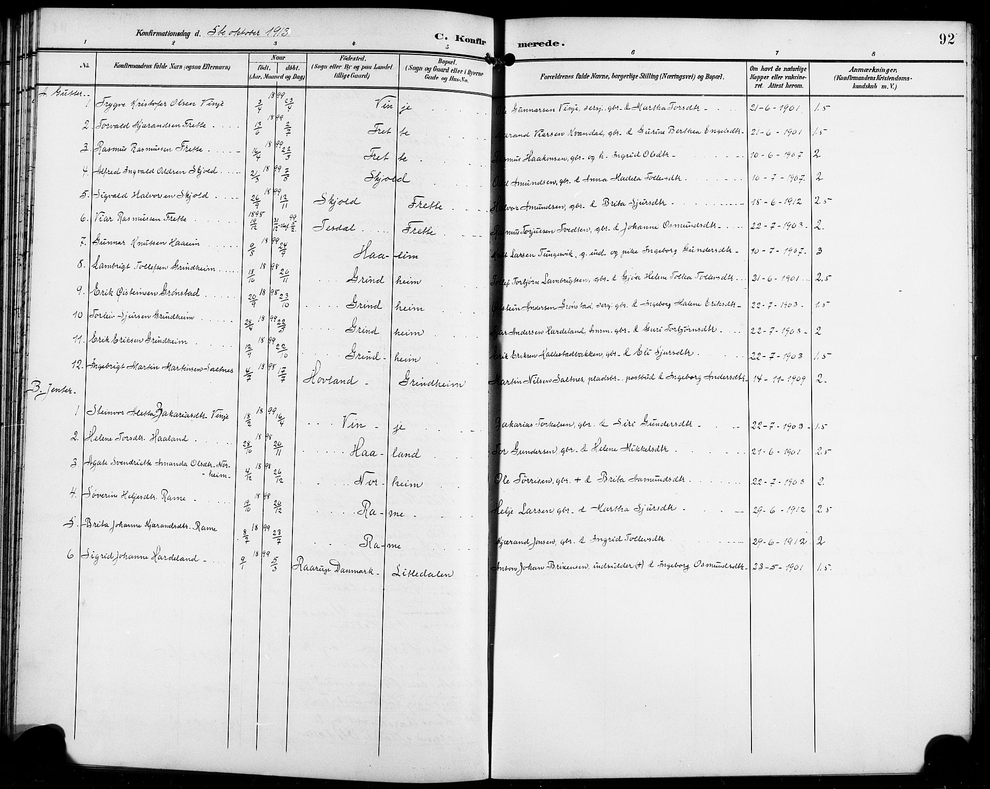 Etne sokneprestembete, SAB/A-75001/H/Hab: Parish register (copy) no. C 5, 1896-1920, p. 92