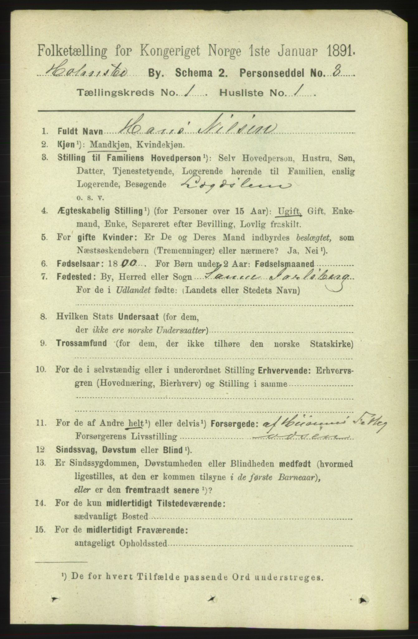 RA, 1891 census for 0603 Holmsbu, 1891, p. 213