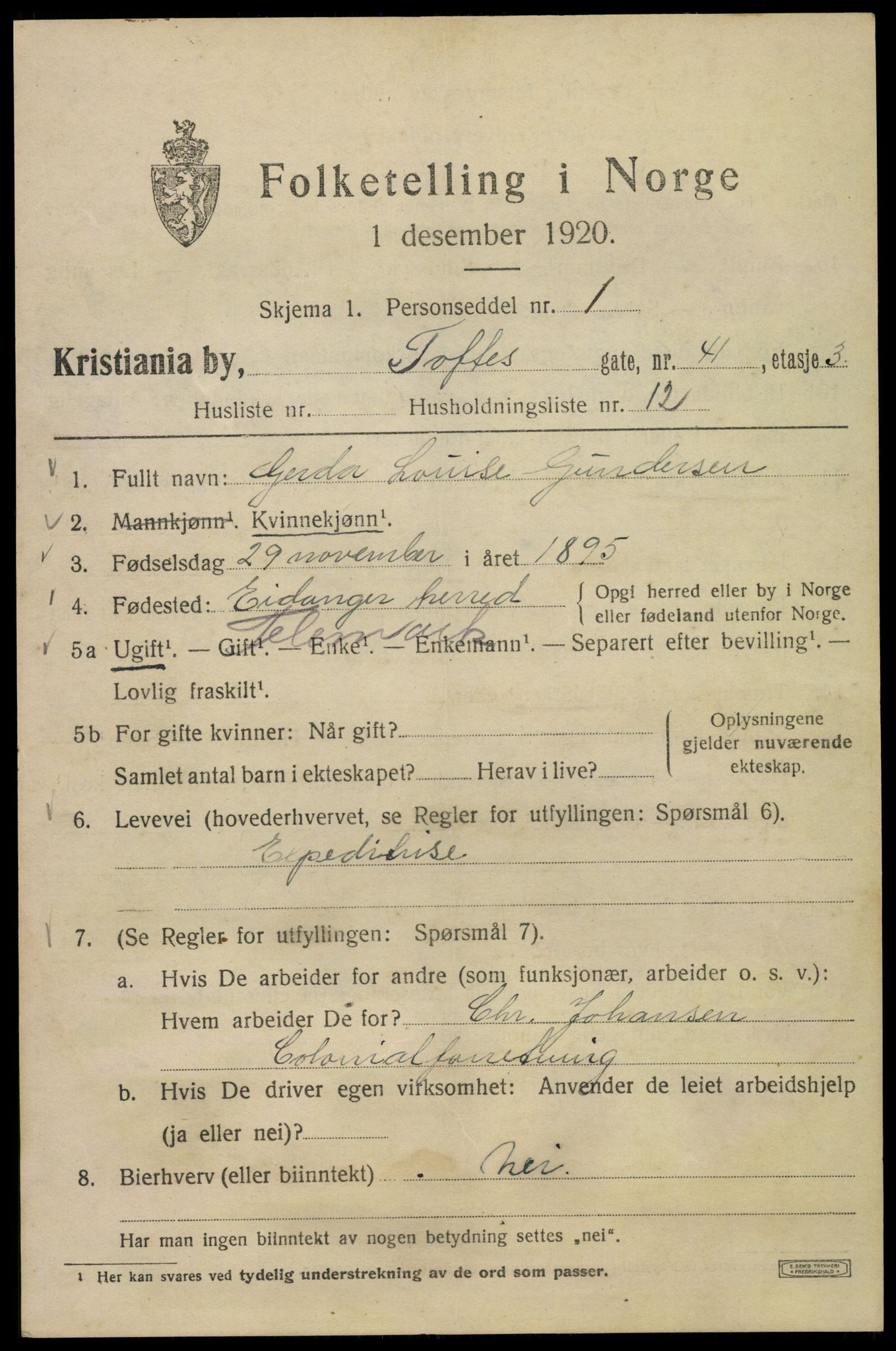 SAO, 1920 census for Kristiania, 1920, p. 585039