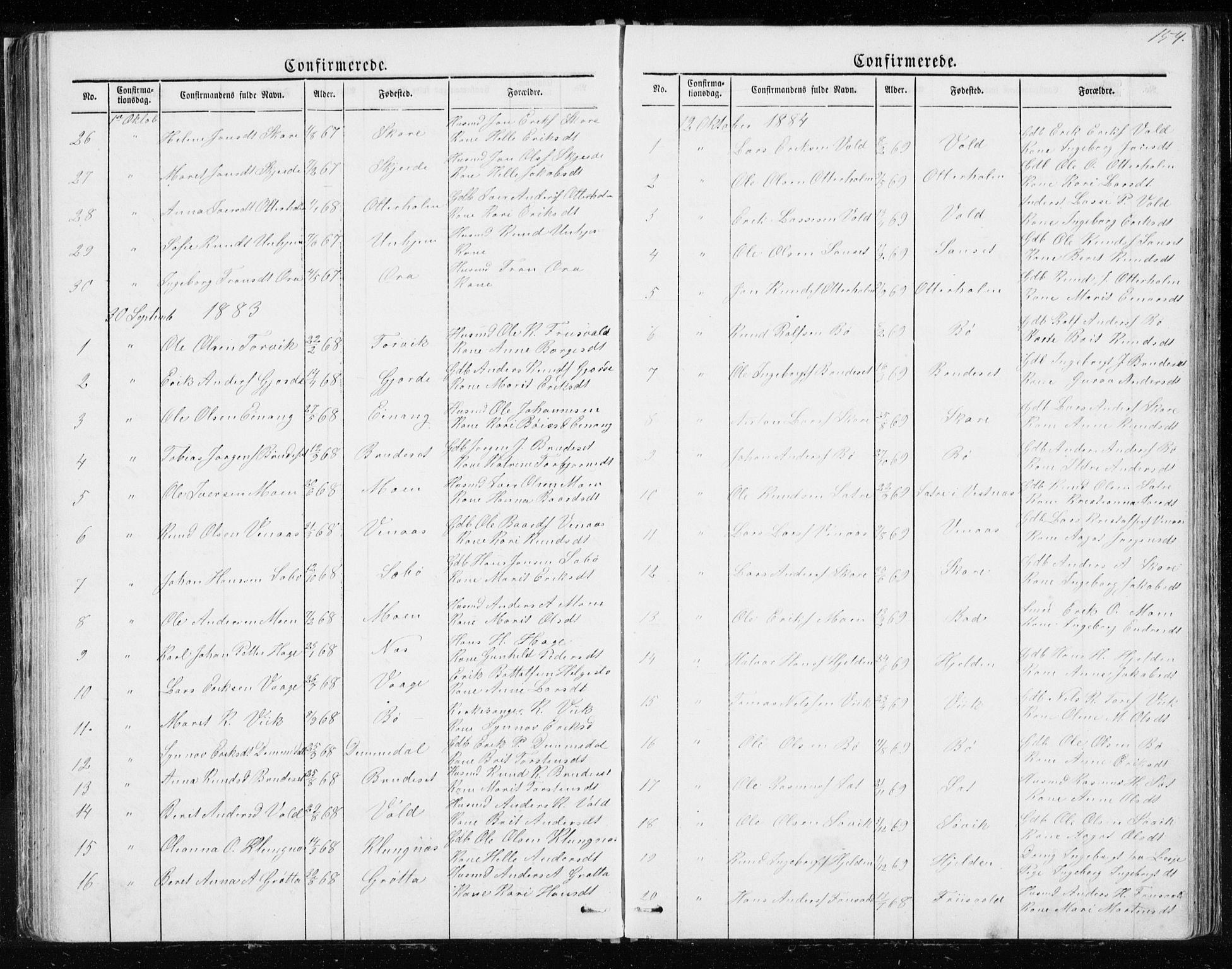 Ministerialprotokoller, klokkerbøker og fødselsregistre - Møre og Romsdal, SAT/A-1454/543/L0564: Parish register (copy) no. 543C02, 1867-1915, p. 154