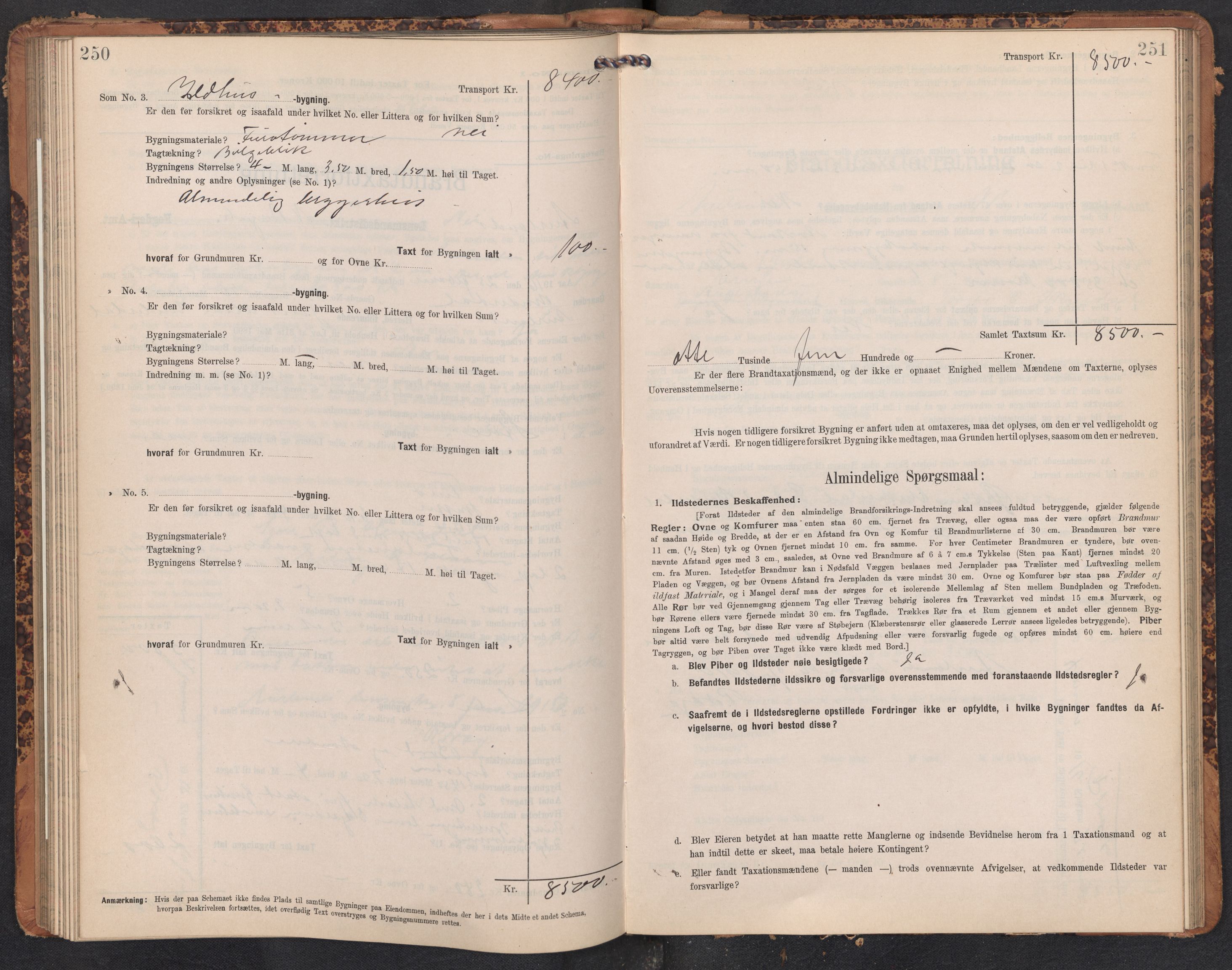 Lensmannen i Aurland, AV/SAB-A-26401/0012/L0005: Branntakstprotokoll, skjematakst, 1909-1916, p. 250-251