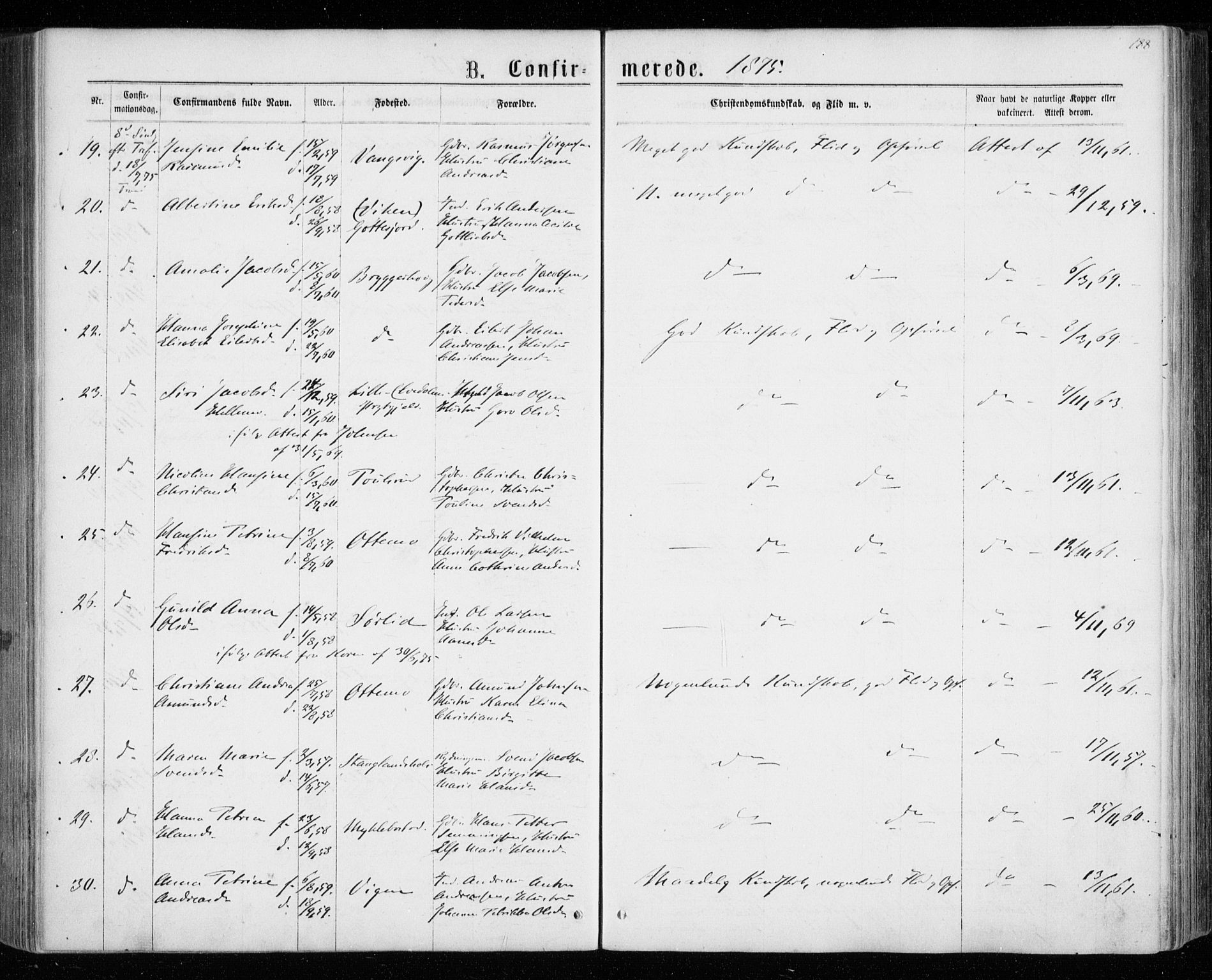 Tranøy sokneprestkontor, AV/SATØ-S-1313/I/Ia/Iaa/L0008kirke: Parish register (official) no. 8, 1867-1877, p. 188