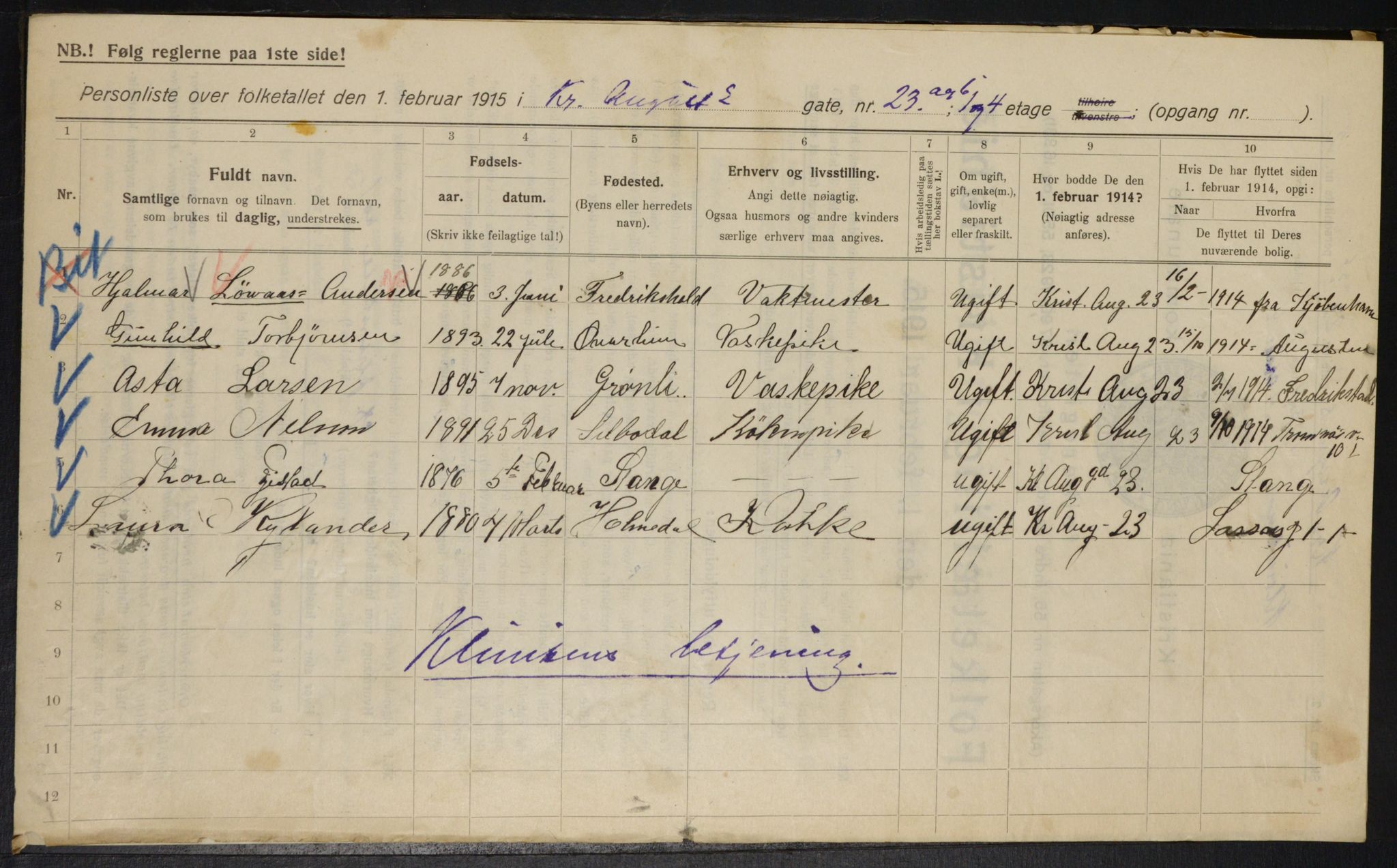 OBA, Municipal Census 1915 for Kristiania, 1915, p. 53645