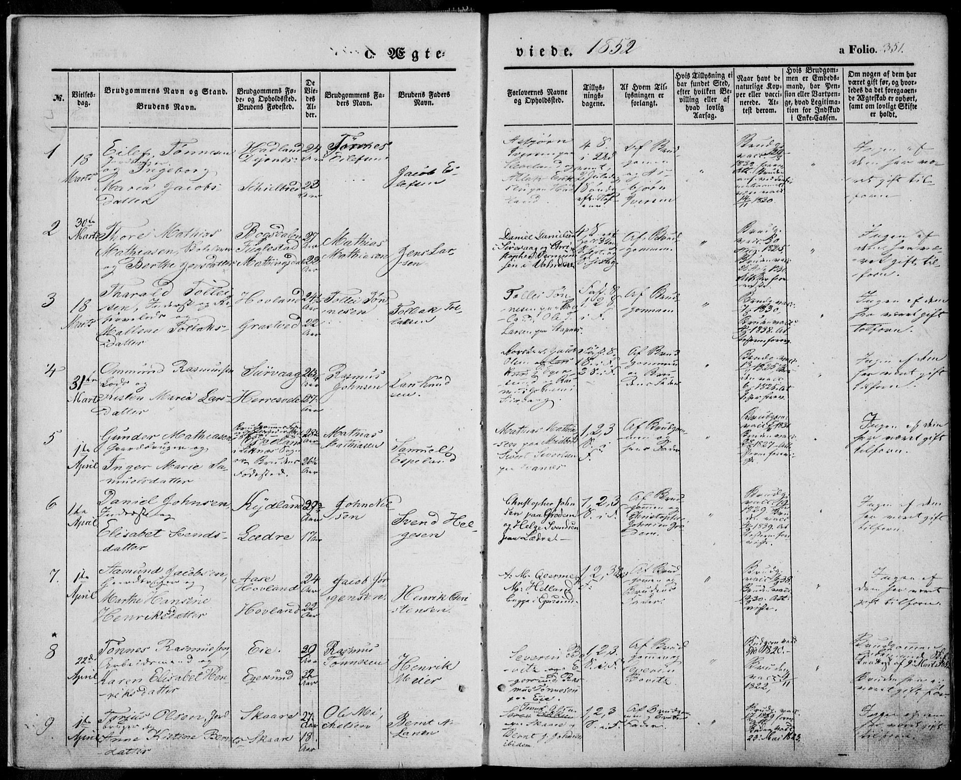 Eigersund sokneprestkontor, SAST/A-101807/S08/L0013: Parish register (official) no. A 12.2, 1850-1865, p. 351