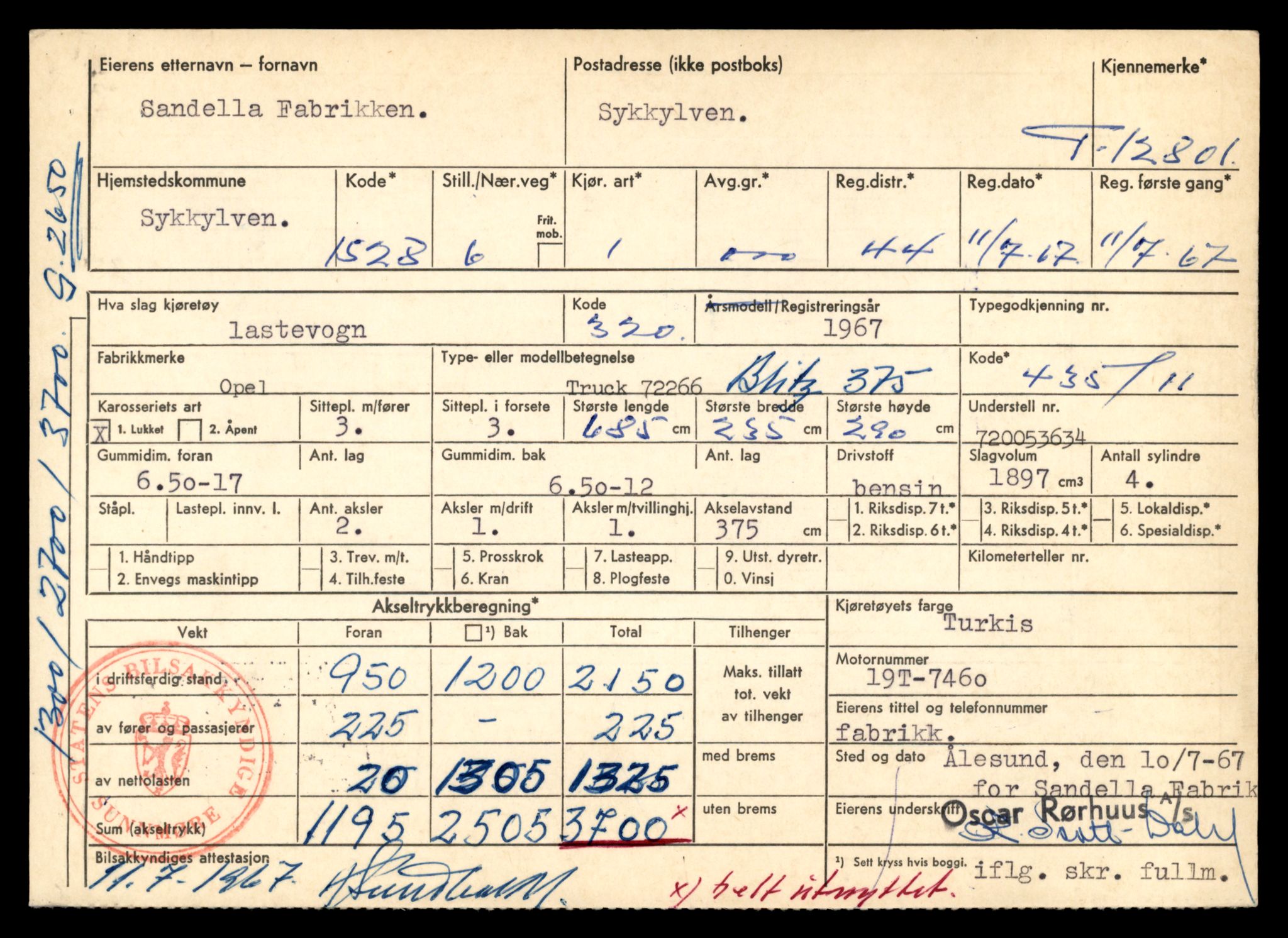 Møre og Romsdal vegkontor - Ålesund trafikkstasjon, SAT/A-4099/F/Fe/L0035: Registreringskort for kjøretøy T 12653 - T 12829, 1927-1998, p. 2808