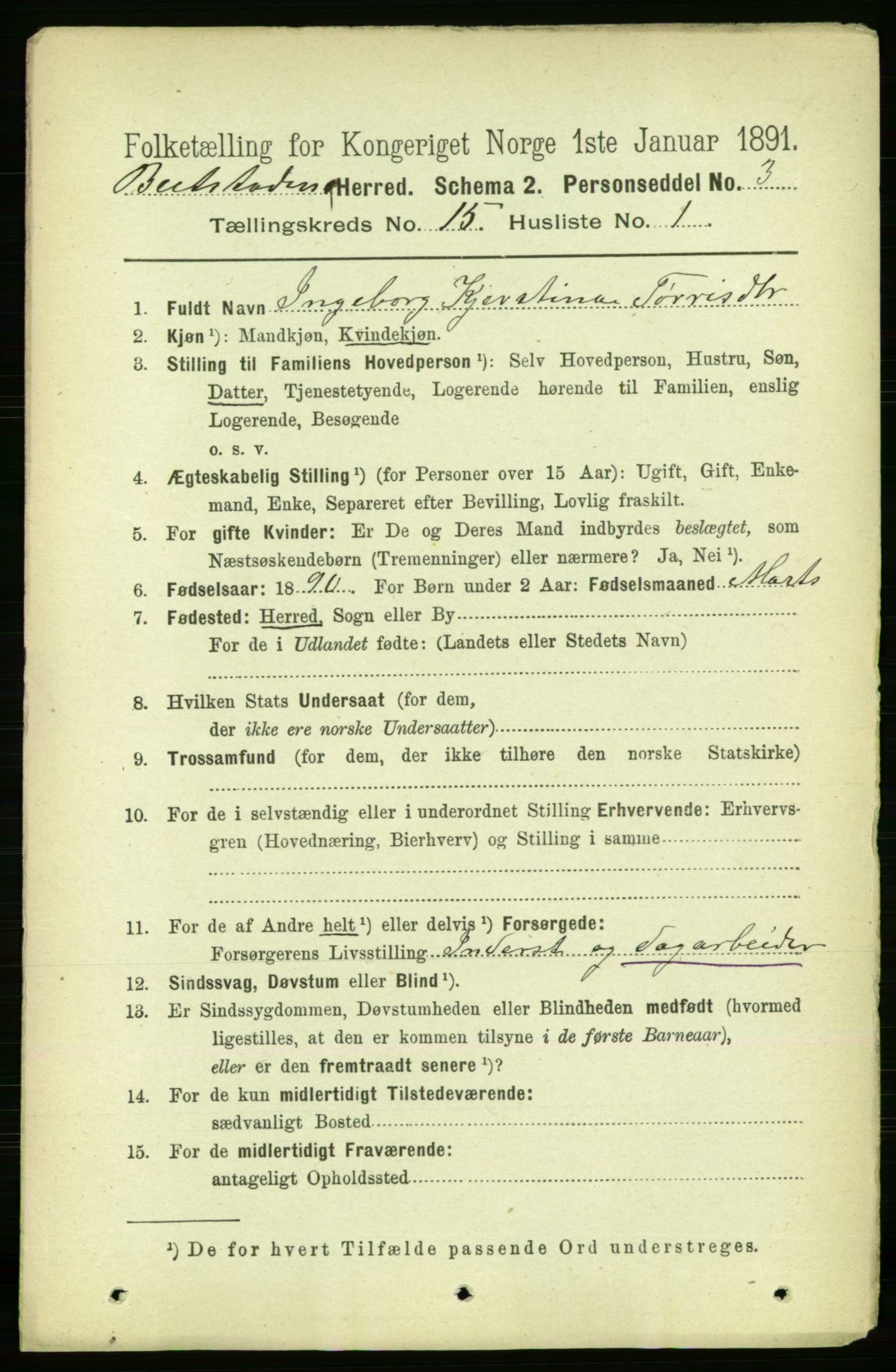 RA, 1891 census for 1727 Beitstad, 1891, p. 4011