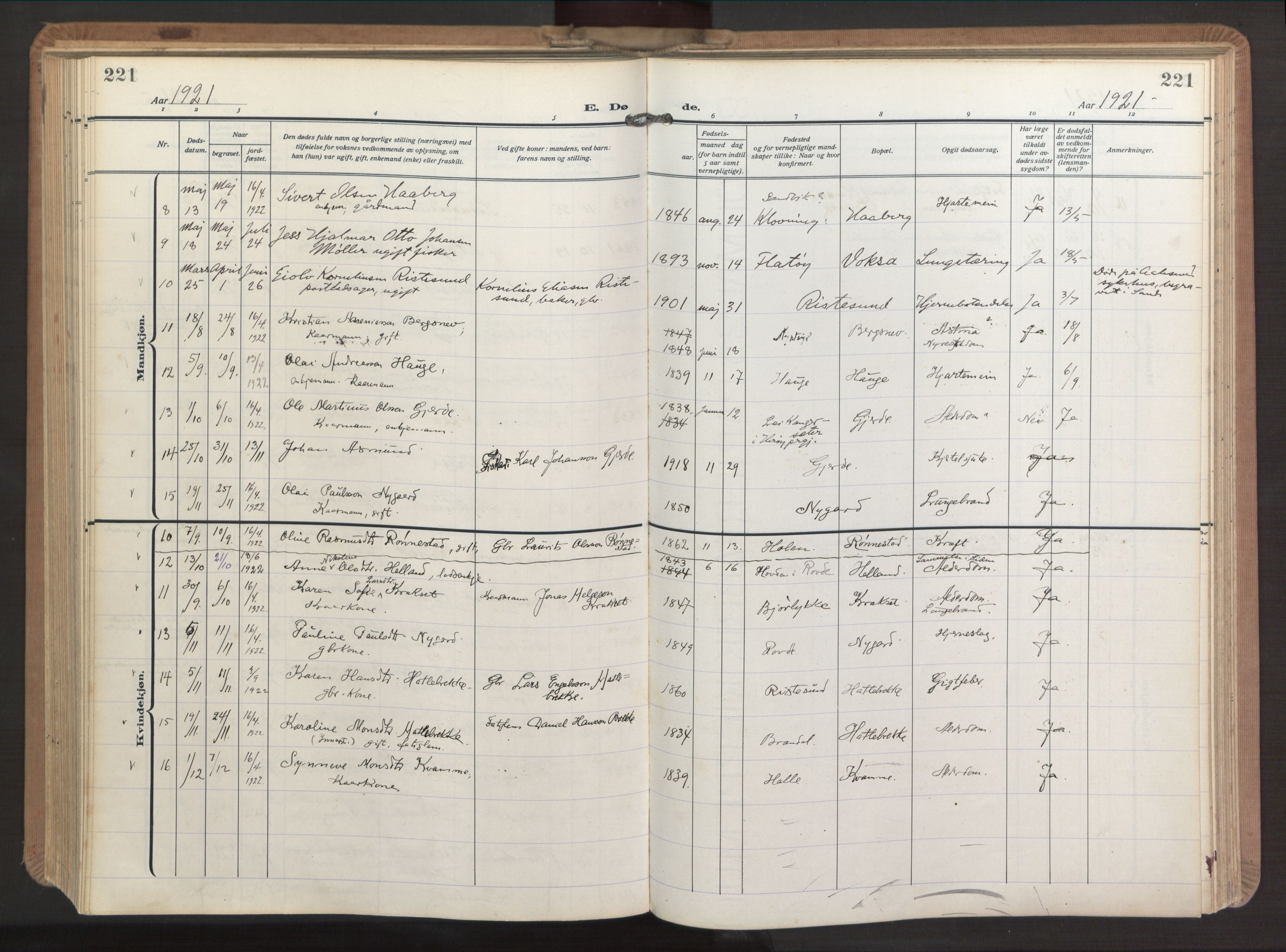 Ministerialprotokoller, klokkerbøker og fødselsregistre - Møre og Romsdal, AV/SAT-A-1454/503/L0044: Parish register (official) no. 503A12, 1918-1931, p. 221