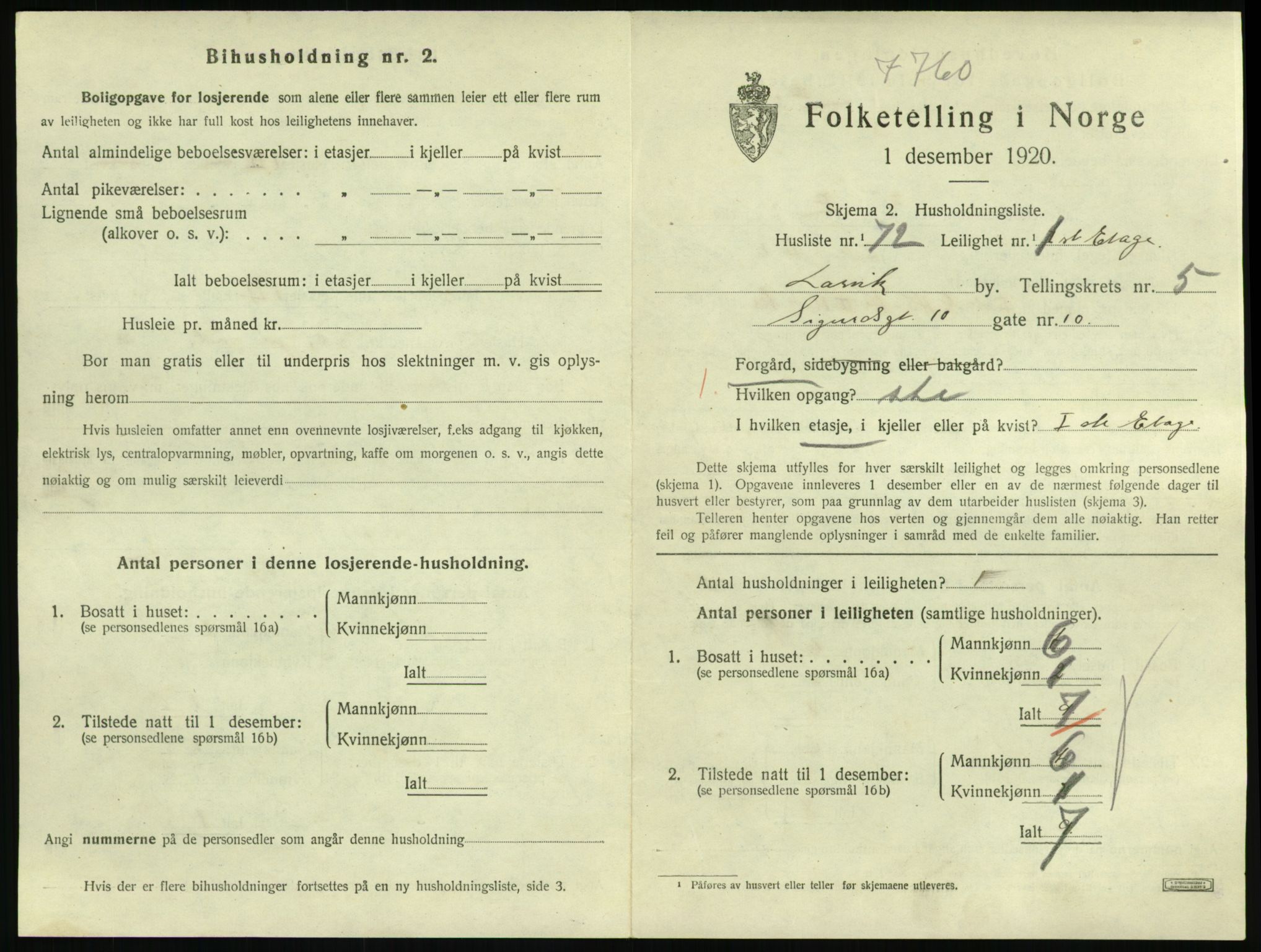 SAKO, 1920 census for Larvik, 1920, p. 5182