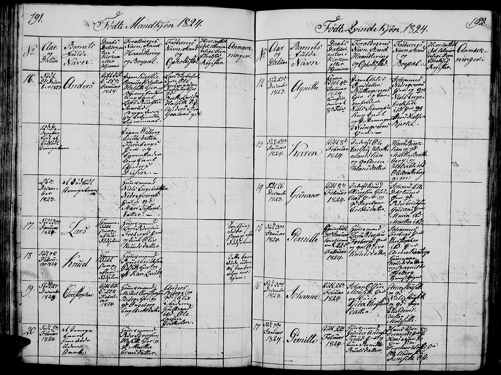 Vang prestekontor, Hedmark, AV/SAH-PREST-008/H/Ha/Hab/L0005: Parish register (copy) no. 5, 1815-1836, p. 191-192