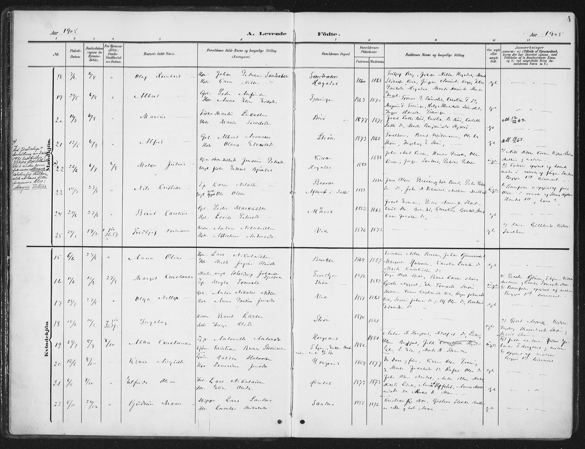 Ministerialprotokoller, klokkerbøker og fødselsregistre - Sør-Trøndelag, AV/SAT-A-1456/657/L0709: Parish register (official) no. 657A10, 1905-1919, p. 4