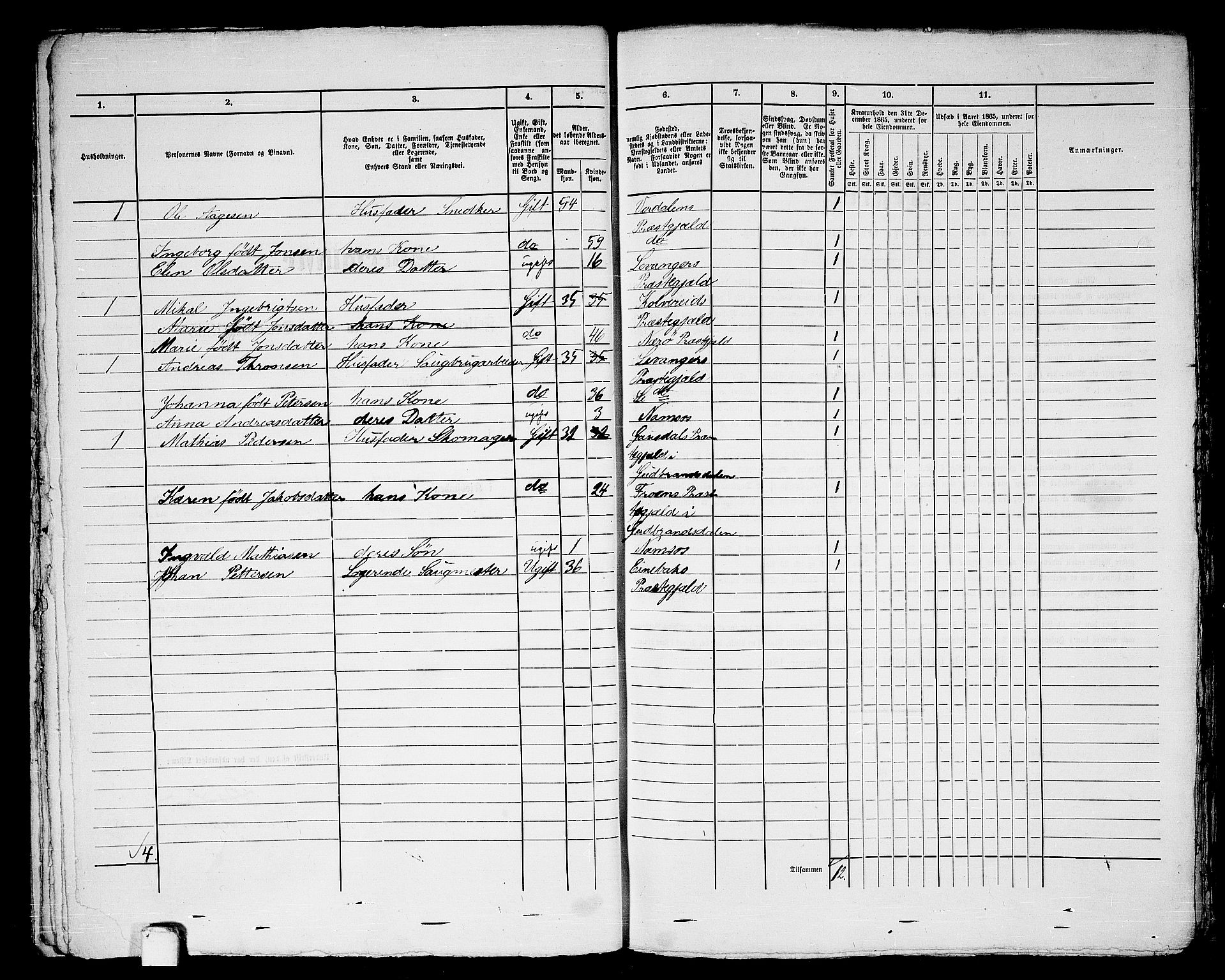 RA, 1865 census for Namsos/Namsos, 1865, p. 43