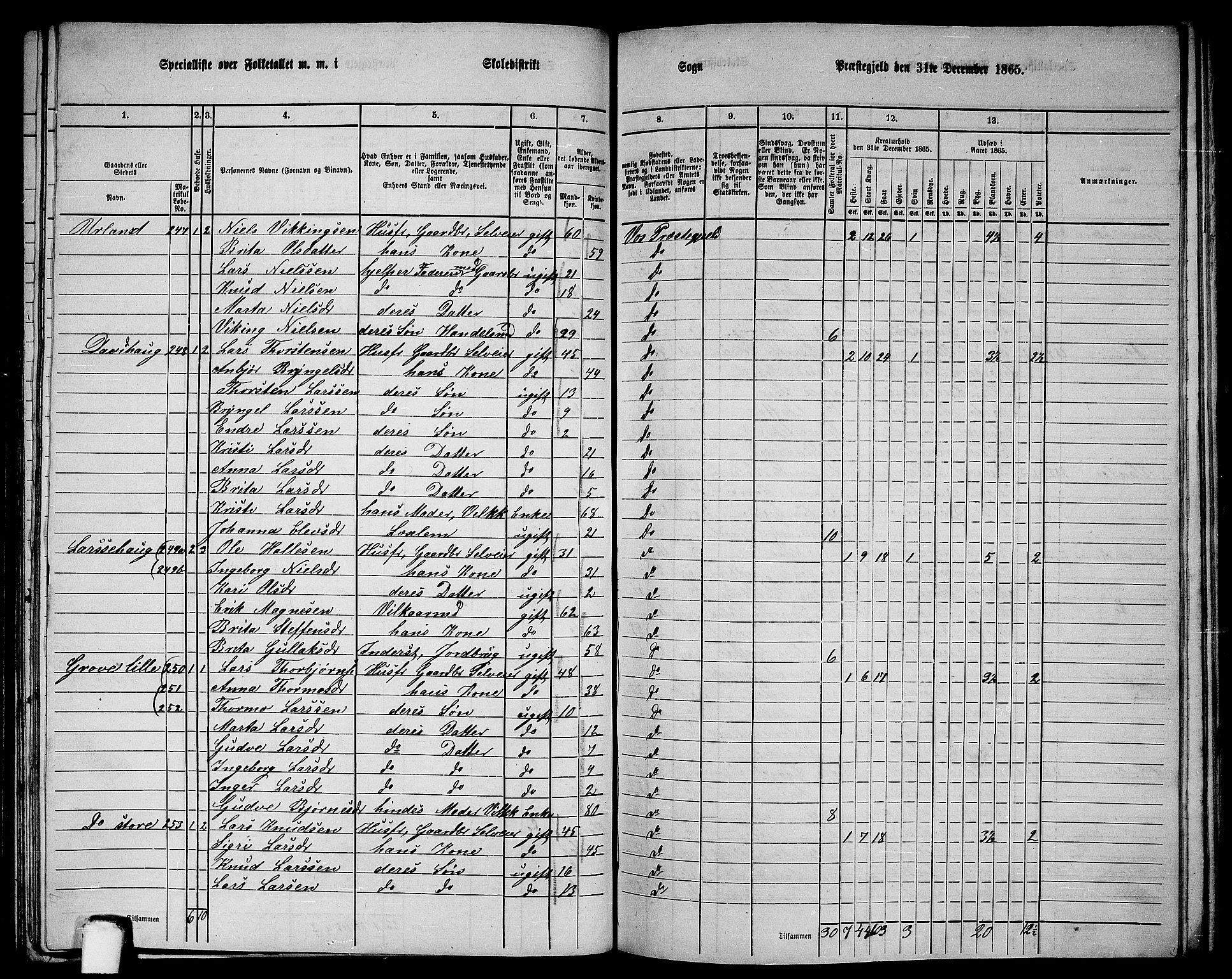 RA, 1865 census for Voss, 1865, p. 128