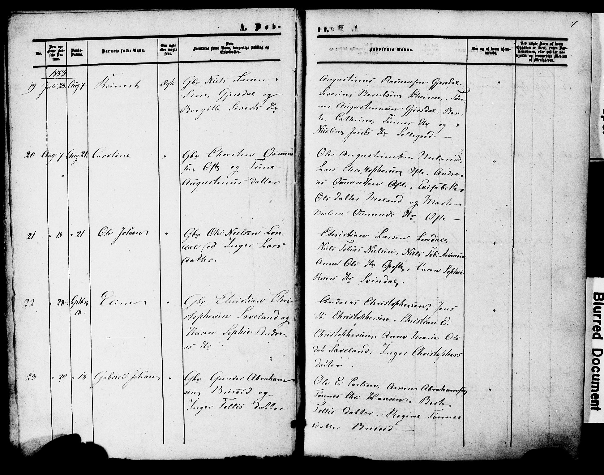 Herad sokneprestkontor, SAK/1111-0018/F/Fa/Faa/L0005: Parish register (official) no. A 5, 1853-1886, p. 1