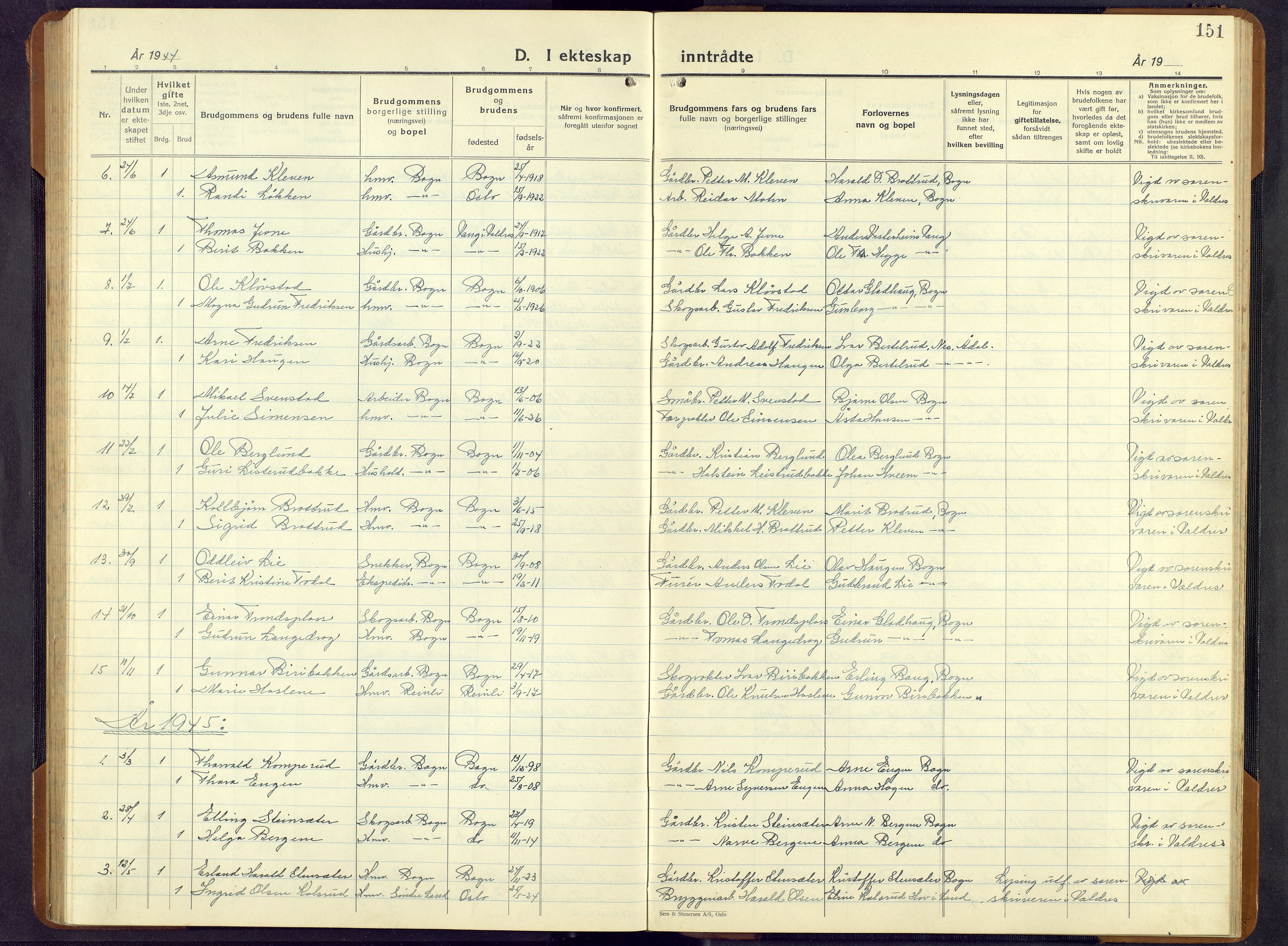 Sør-Aurdal prestekontor, SAH/PREST-128/H/Ha/Hab/L0011: Parish register (copy) no. 11, 1922-1950, p. 151