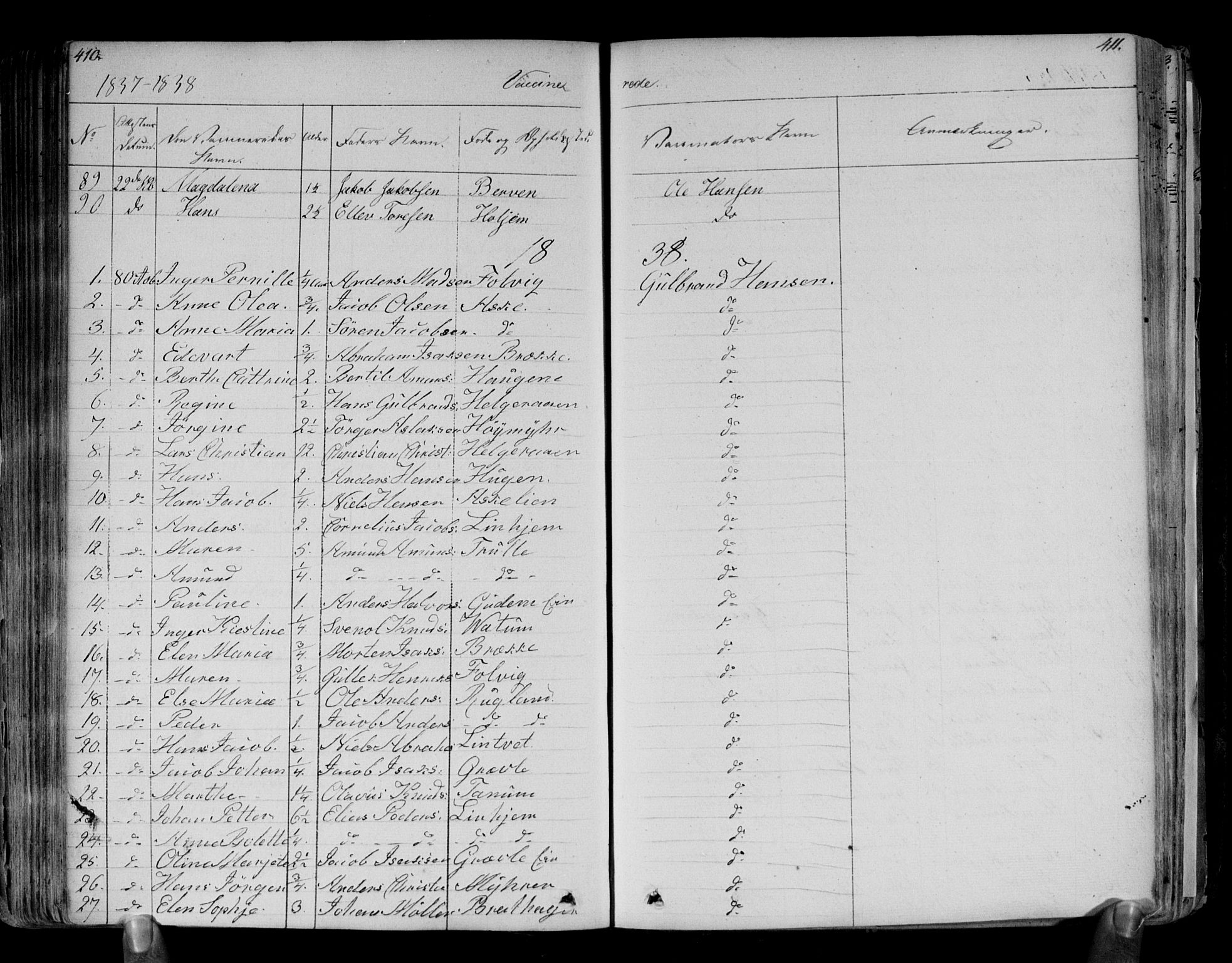 Brunlanes kirkebøker, SAKO/A-342/F/Fa/L0003: Parish register (official) no. I 3, 1834-1845, p. 410-411