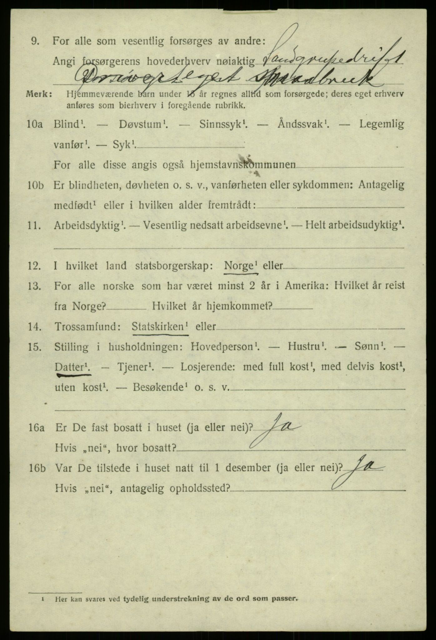 SAB, 1920 census for Bruvik, 1920, p. 9537