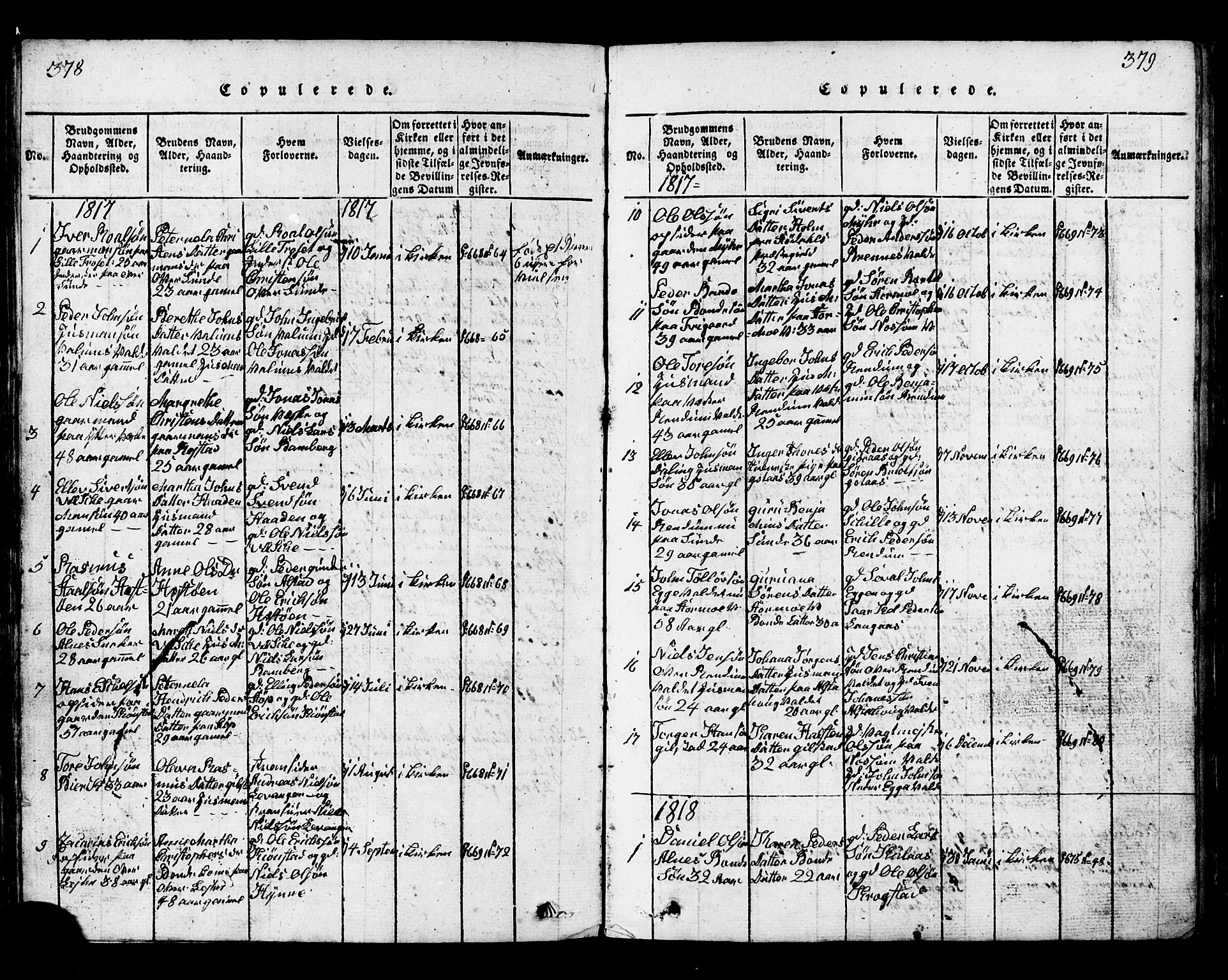 Ministerialprotokoller, klokkerbøker og fødselsregistre - Nord-Trøndelag, AV/SAT-A-1458/717/L0169: Parish register (copy) no. 717C01, 1816-1834, p. 378-379