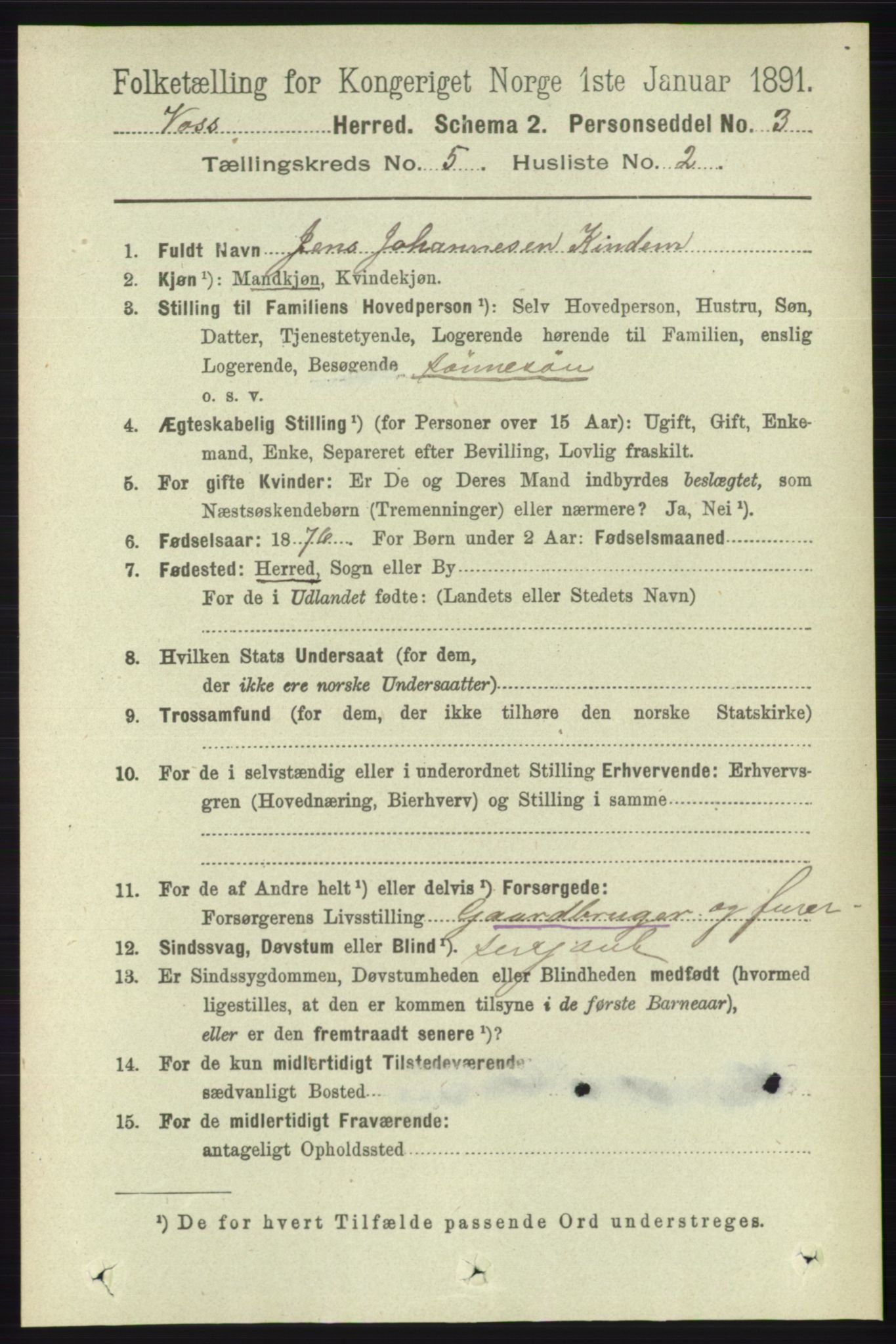 RA, 1891 census for 1235 Voss, 1891, p. 2713