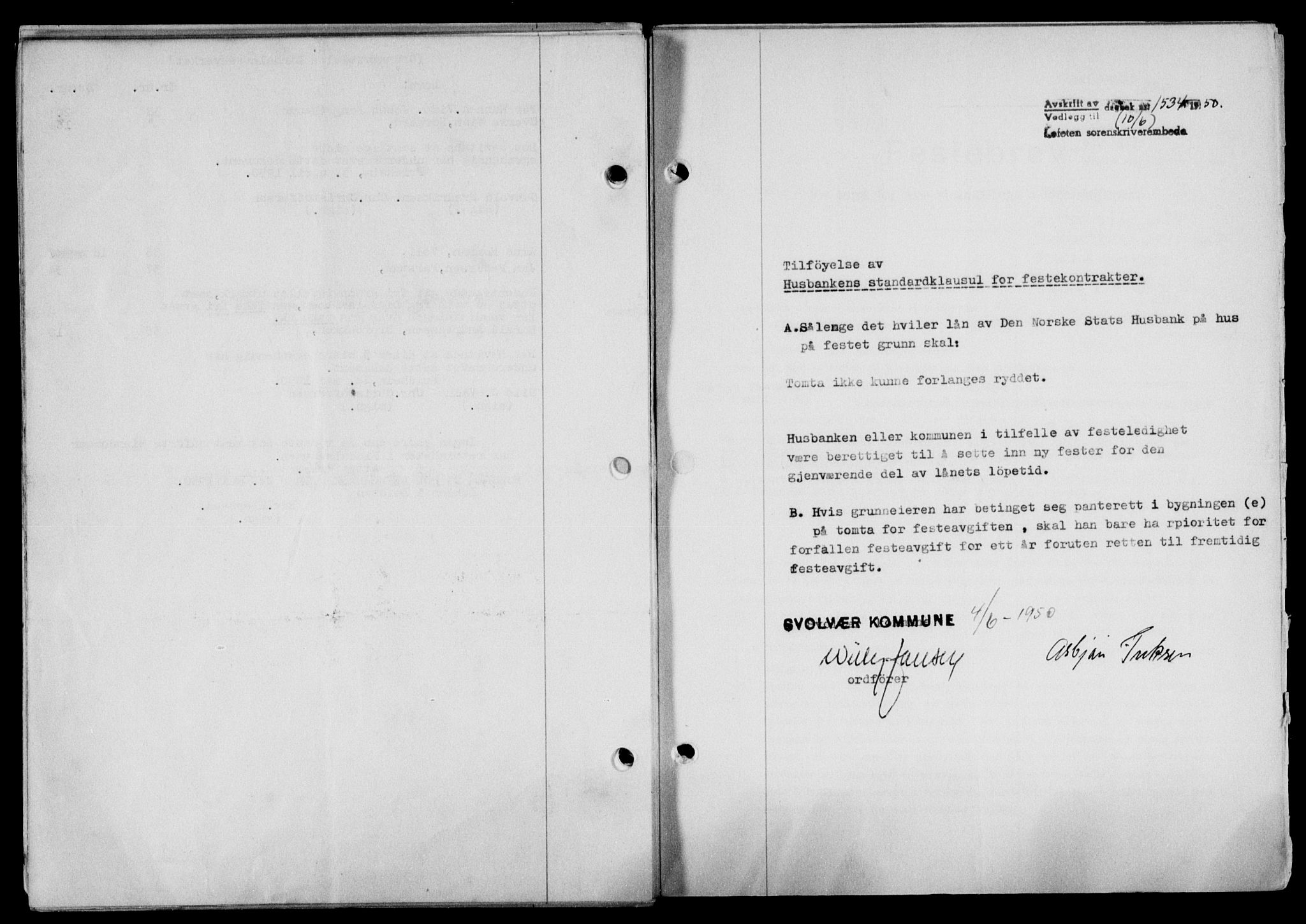 Lofoten sorenskriveri, SAT/A-0017/1/2/2C/L0023a: Mortgage book no. 23a, 1950-1950, Diary no: : 1534/1950