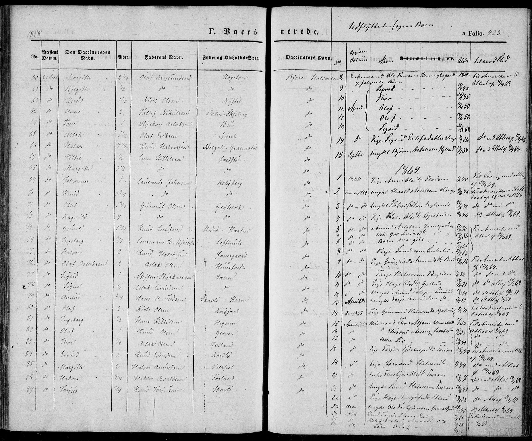Vinje kirkebøker, AV/SAKO-A-312/F/Fa/L0004: Parish register (official) no. I 4, 1843-1869, p. 425