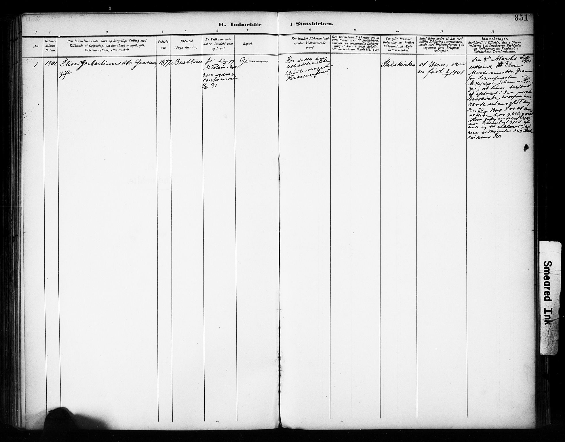 Vestre Toten prestekontor, SAH/PREST-108/H/Ha/Haa/L0011: Parish register (official) no. 11, 1895-1906, p. 351