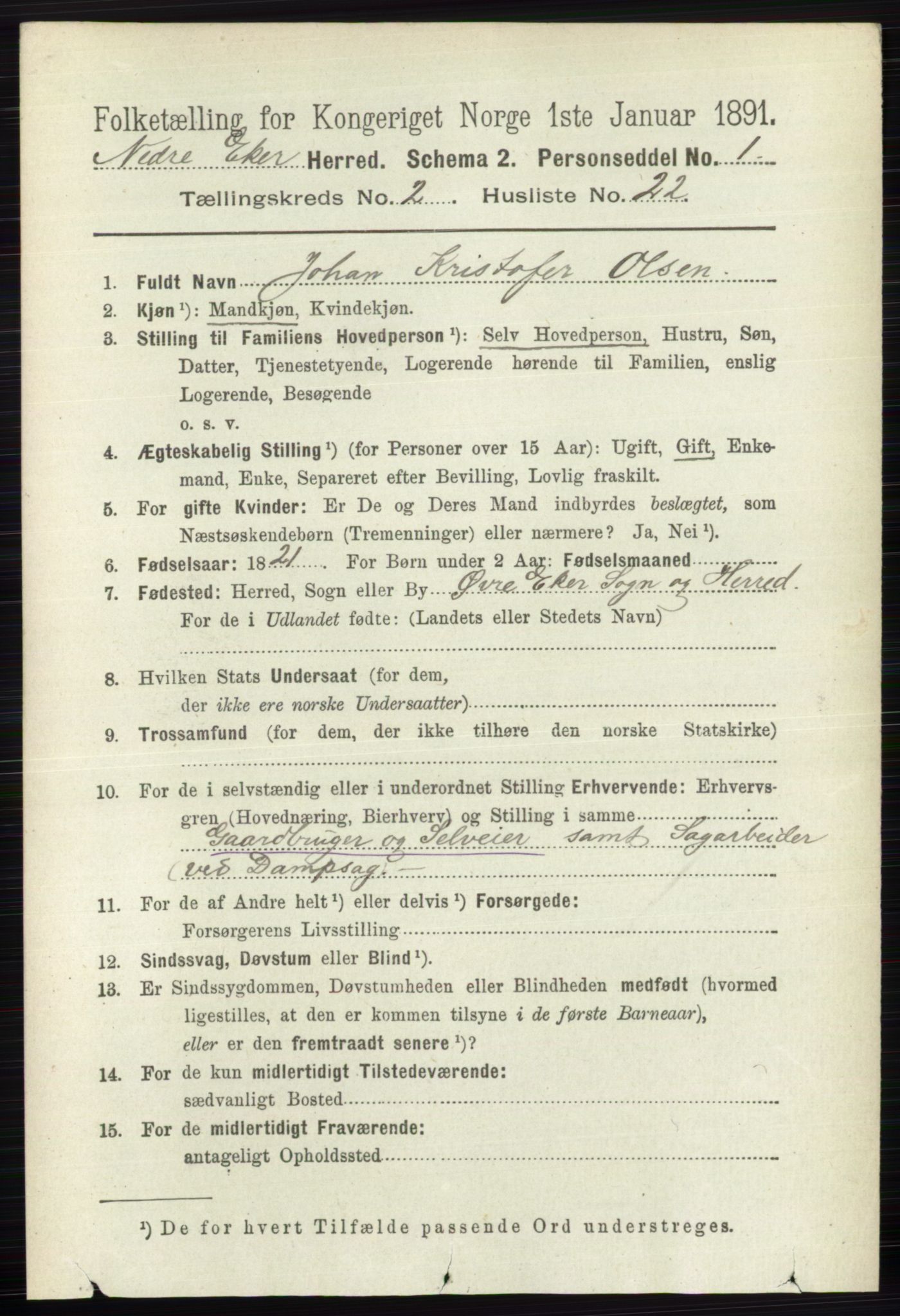 RA, 1891 census for 0625 Nedre Eiker, 1891, p. 666