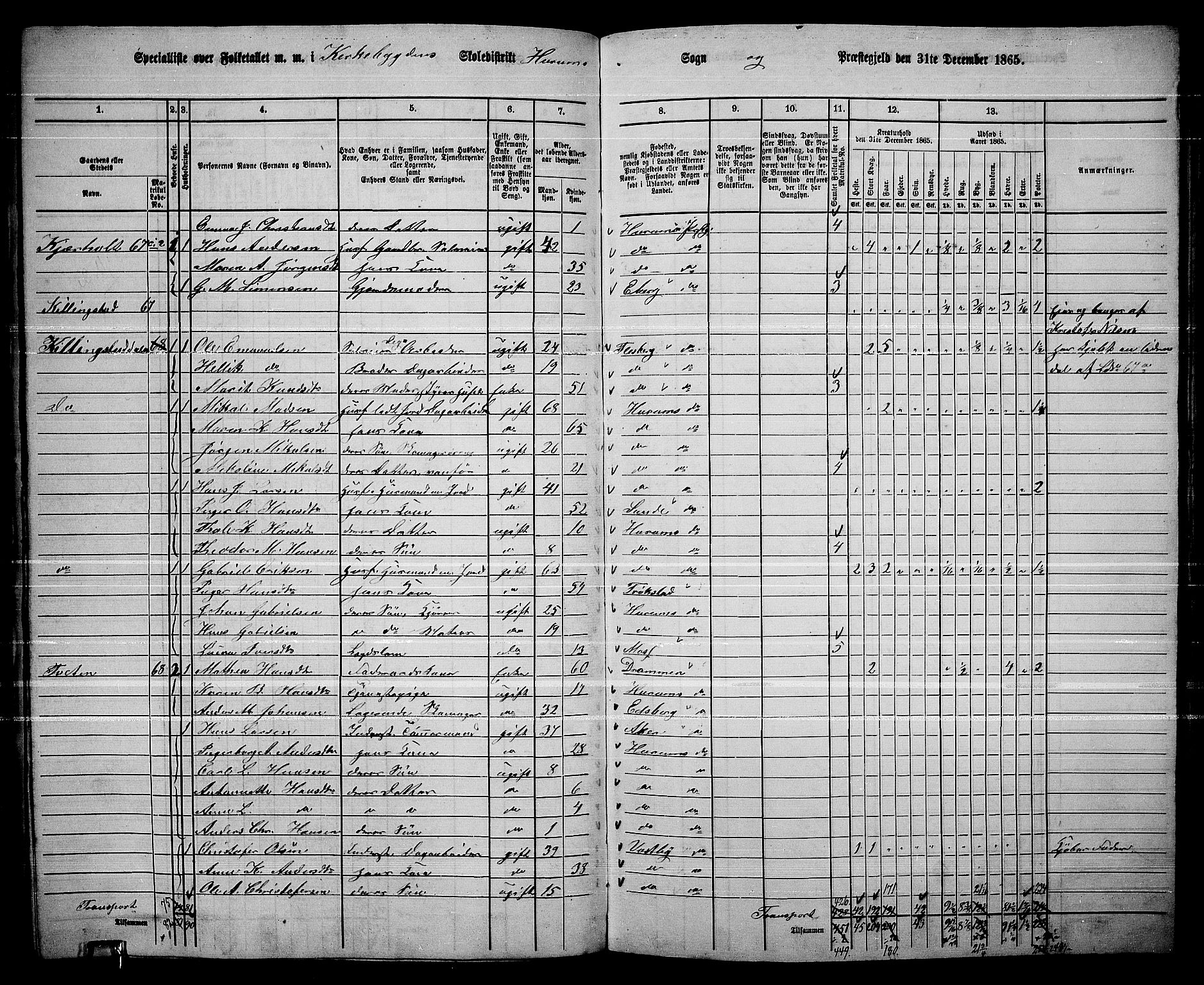 RA, 1865 census for Hurum, 1865, p. 21