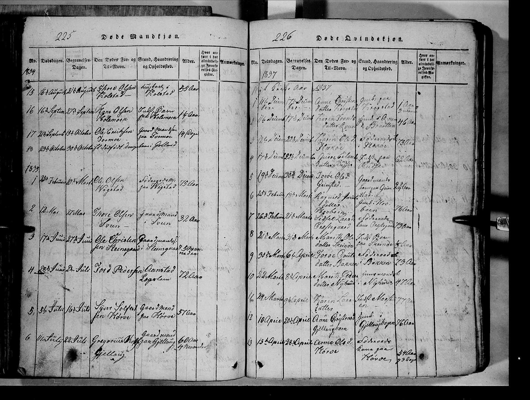 Lom prestekontor, SAH/PREST-070/L/L0003: Parish register (copy) no. 3, 1815-1844, p. 225-226