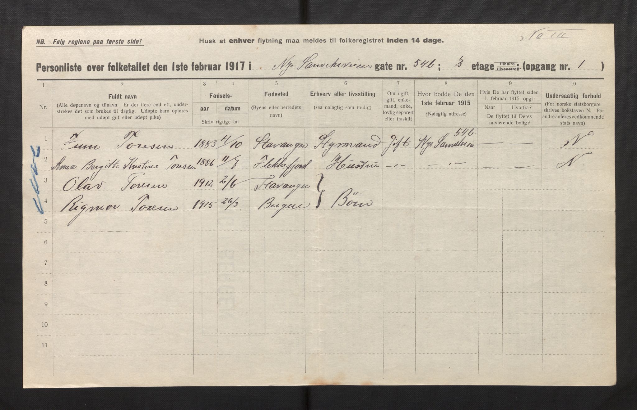 SAB, Municipal Census 1917 for Bergen, 1917, p. 33123