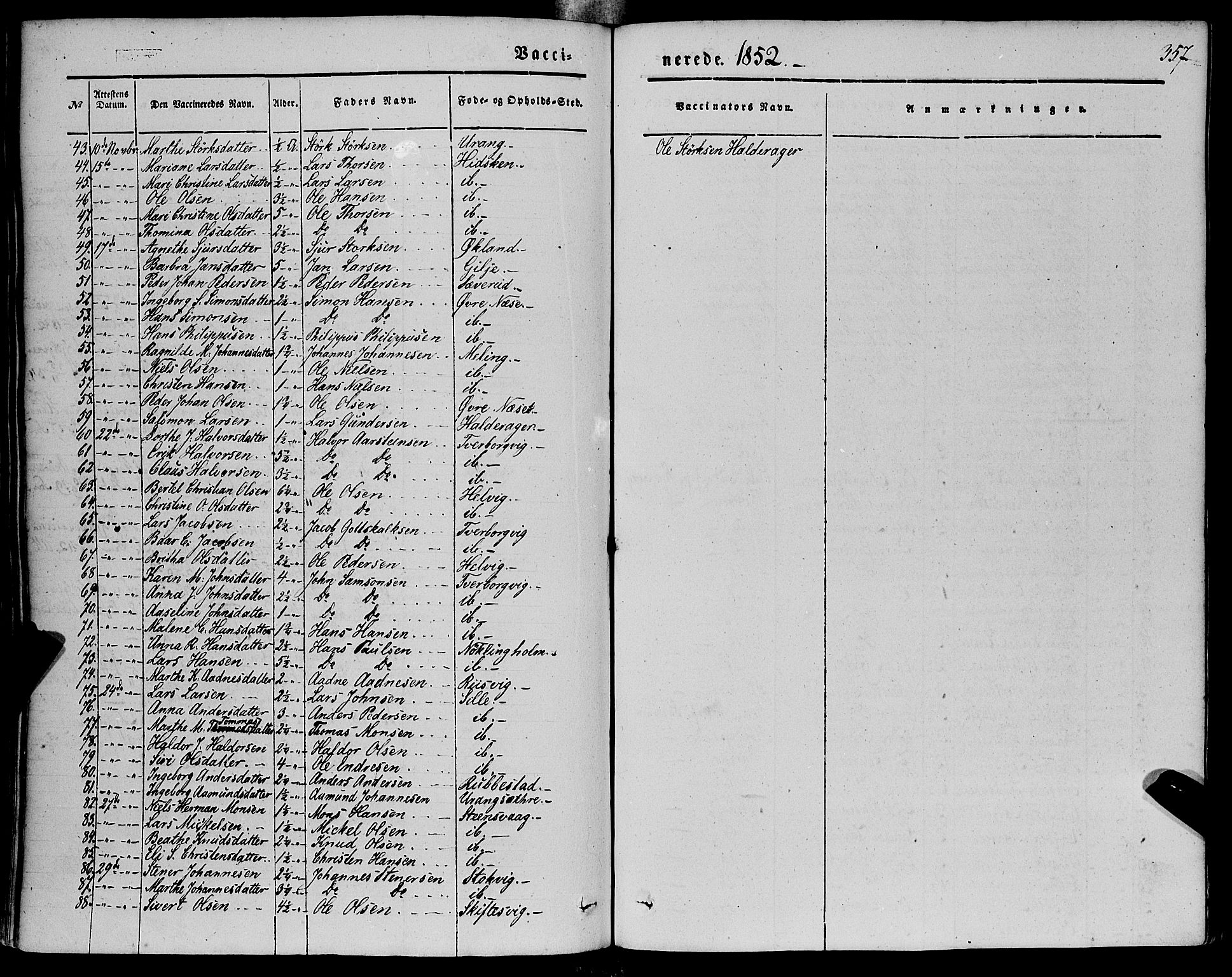 Finnås sokneprestembete, AV/SAB-A-99925/H/Ha/Haa/Haaa/L0007: Parish register (official) no. A 7, 1850-1862, p. 357