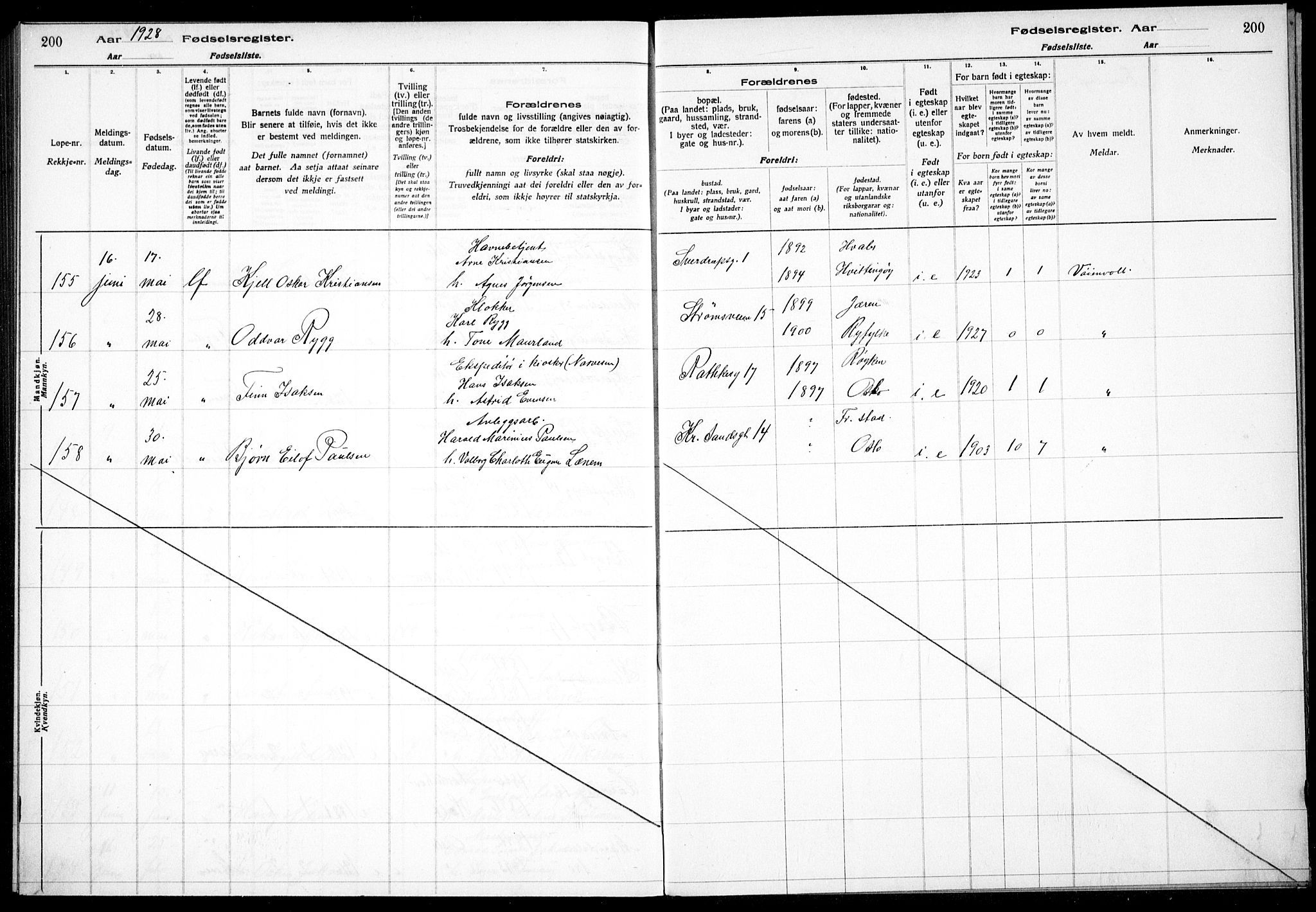 Sagene prestekontor Kirkebøker, AV/SAO-A-10796/J/L0004: Birth register no. 4, 1925-1928, p. 200