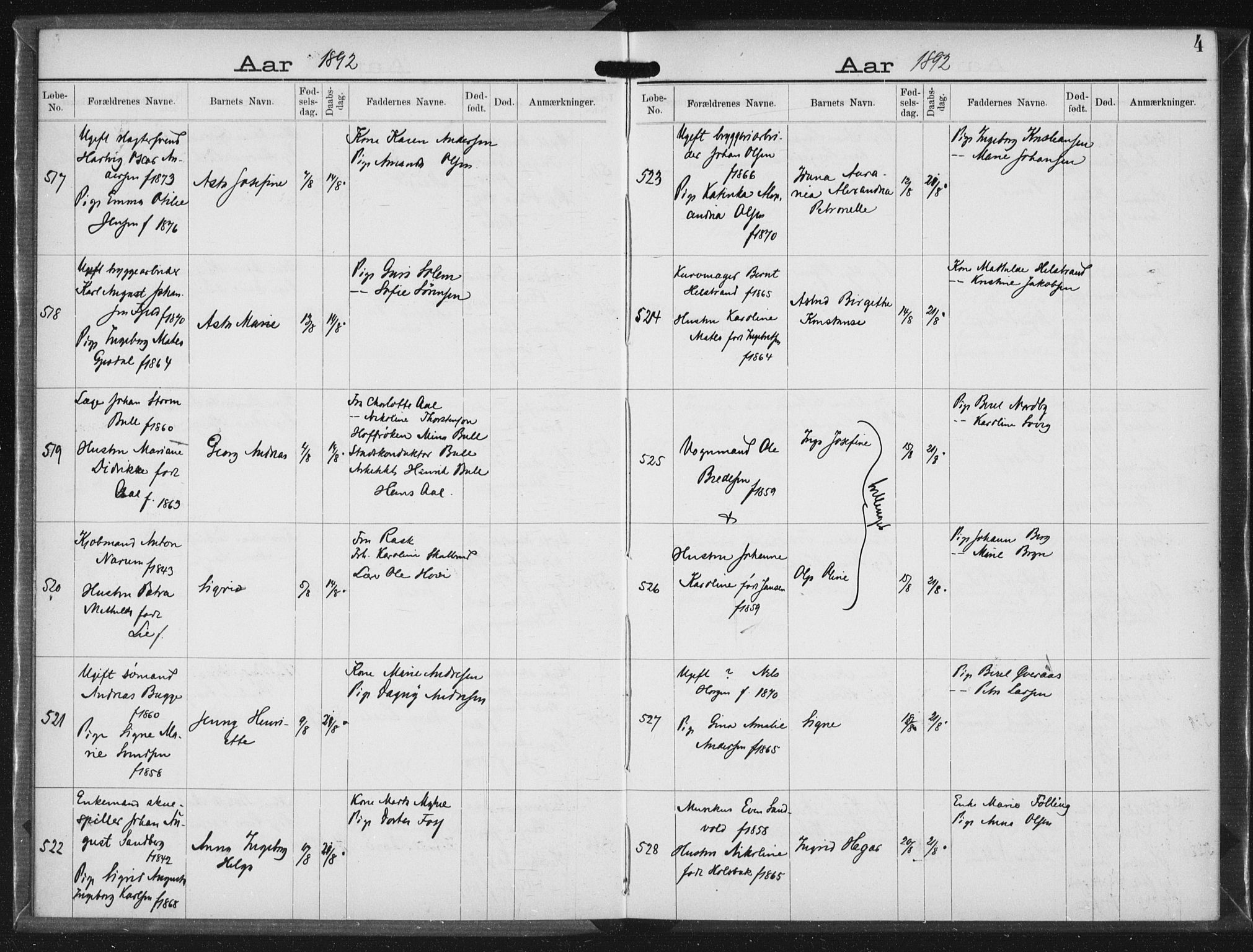 Rikshospitalet prestekontor Kirkebøker, AV/SAO-A-10309b/K/L0004/0001: Baptism register no. 4.1, 1892-1895, p. 4