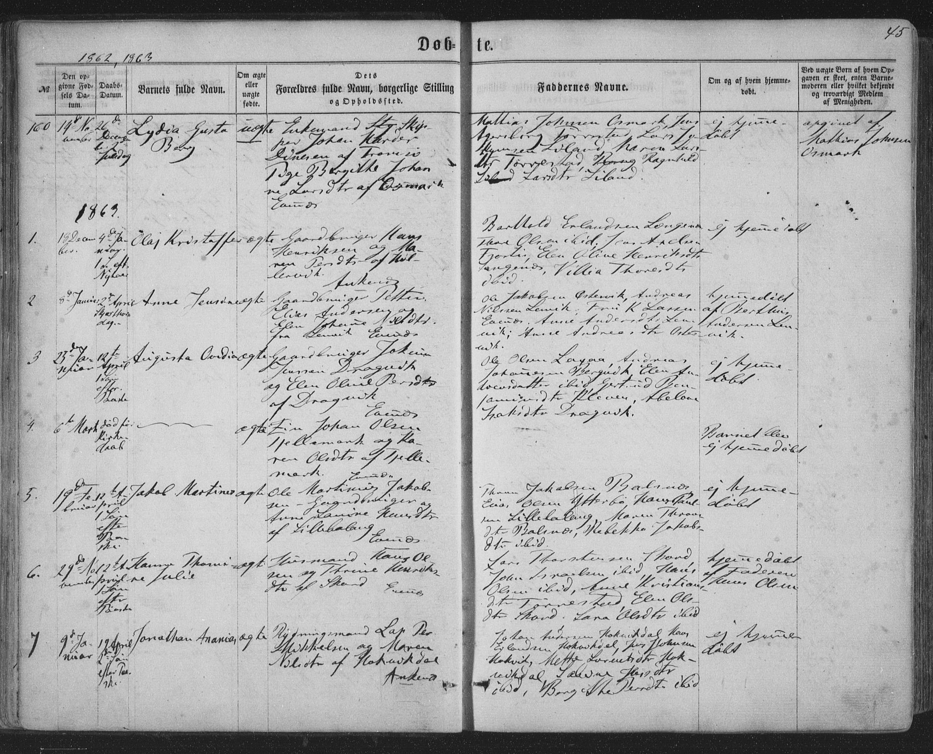 Ministerialprotokoller, klokkerbøker og fødselsregistre - Nordland, SAT/A-1459/863/L0896: Parish register (official) no. 863A08, 1861-1871, p. 45