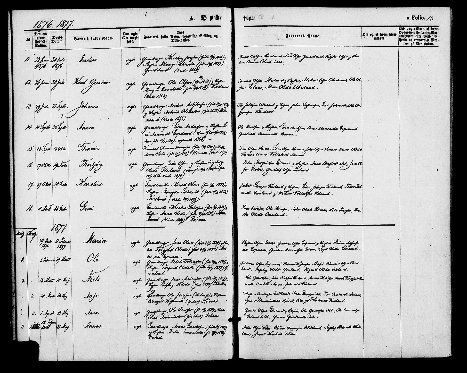 Bjelland sokneprestkontor, SAK/1111-0005/F/Fa/Fab/L0003: Parish register (official) no. A 3, 1870-1887, p. 18