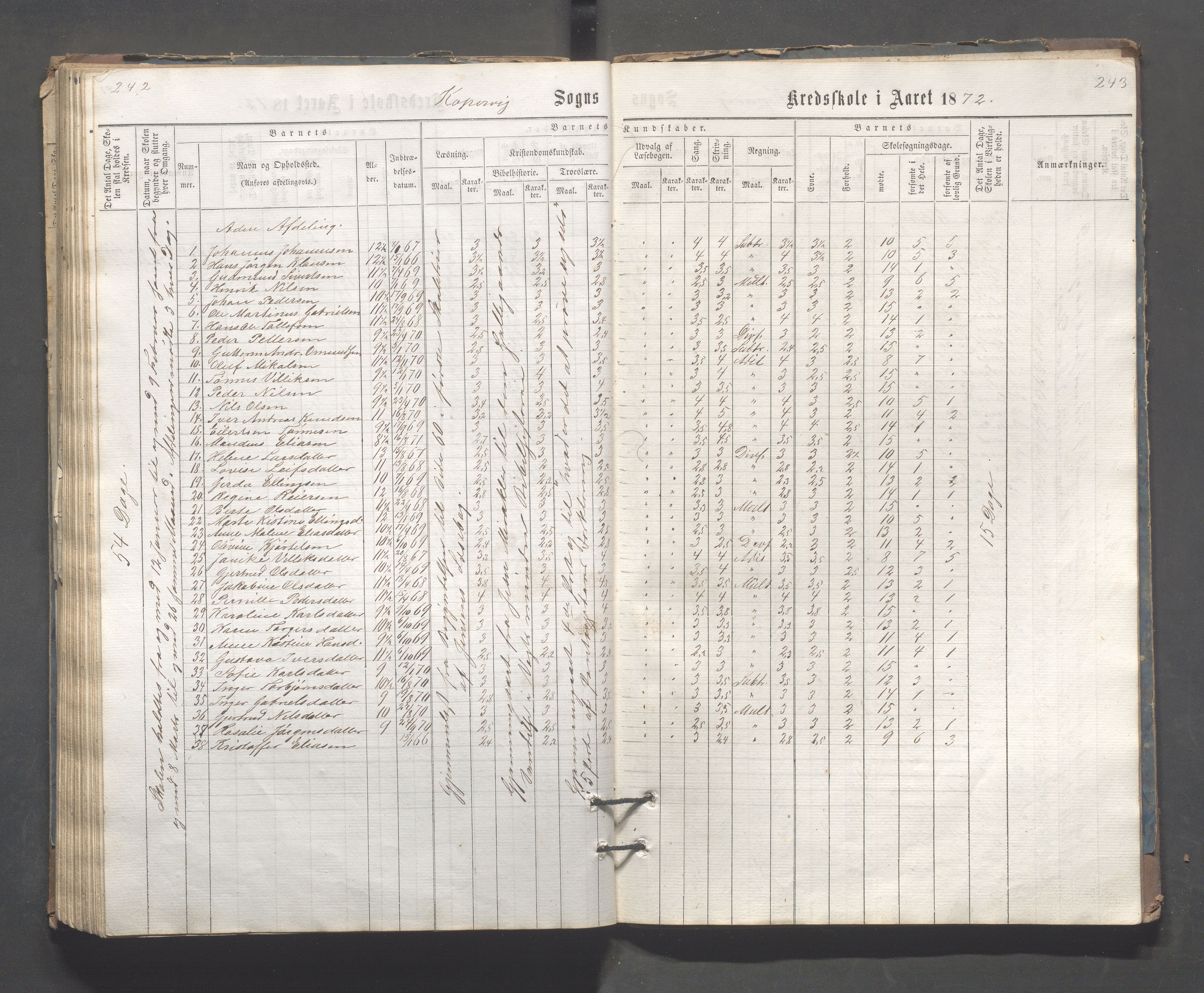 Kopervik Kommune - Kopervik skole, IKAR/K-102472/H/L0006: Skoleprotokoll, 1863-1873, p. 242-243