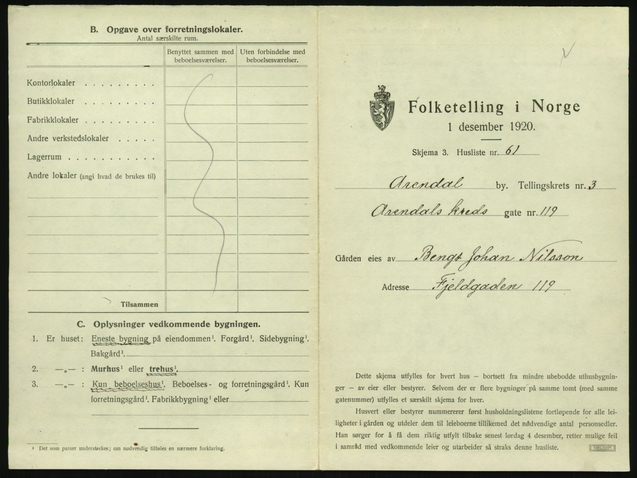 SAK, 1920 census for Arendal, 1920, p. 448