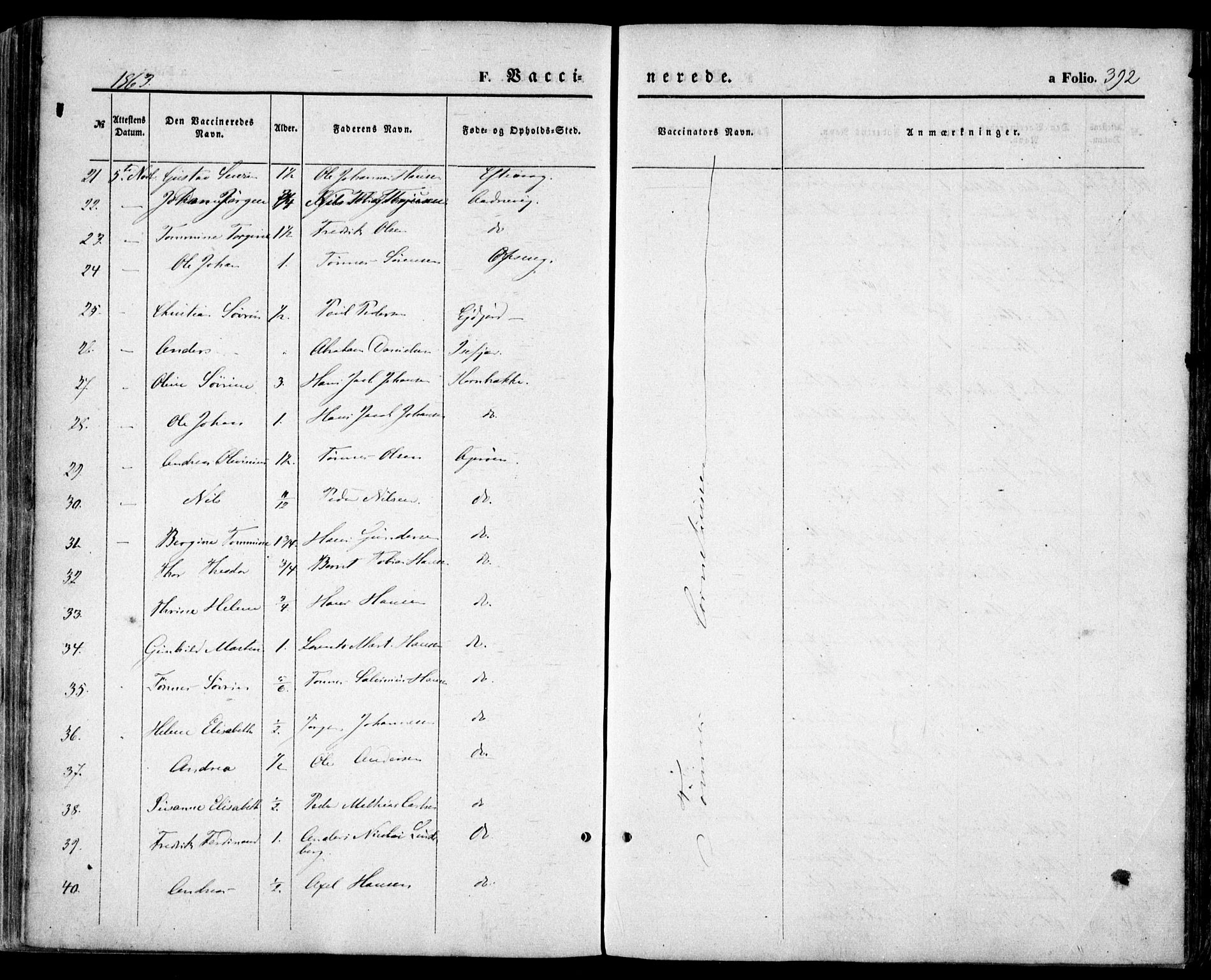 Høvåg sokneprestkontor, SAK/1111-0025/F/Fa/L0004: Parish register (official) no. A 4, 1859-1877, p. 392