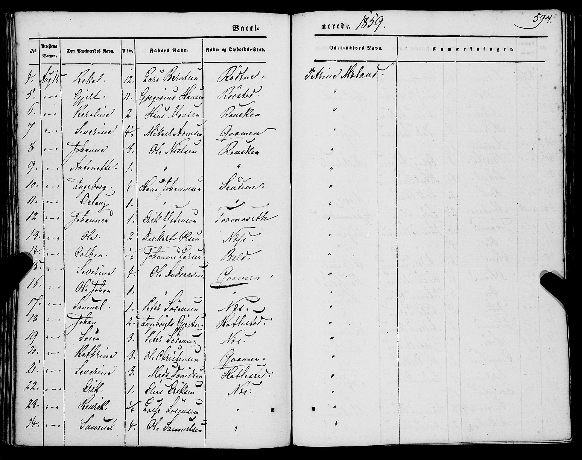 Gaular sokneprestembete, AV/SAB-A-80001/H/Haa: Parish register (official) no. A 4II, 1841-1859, p. 594