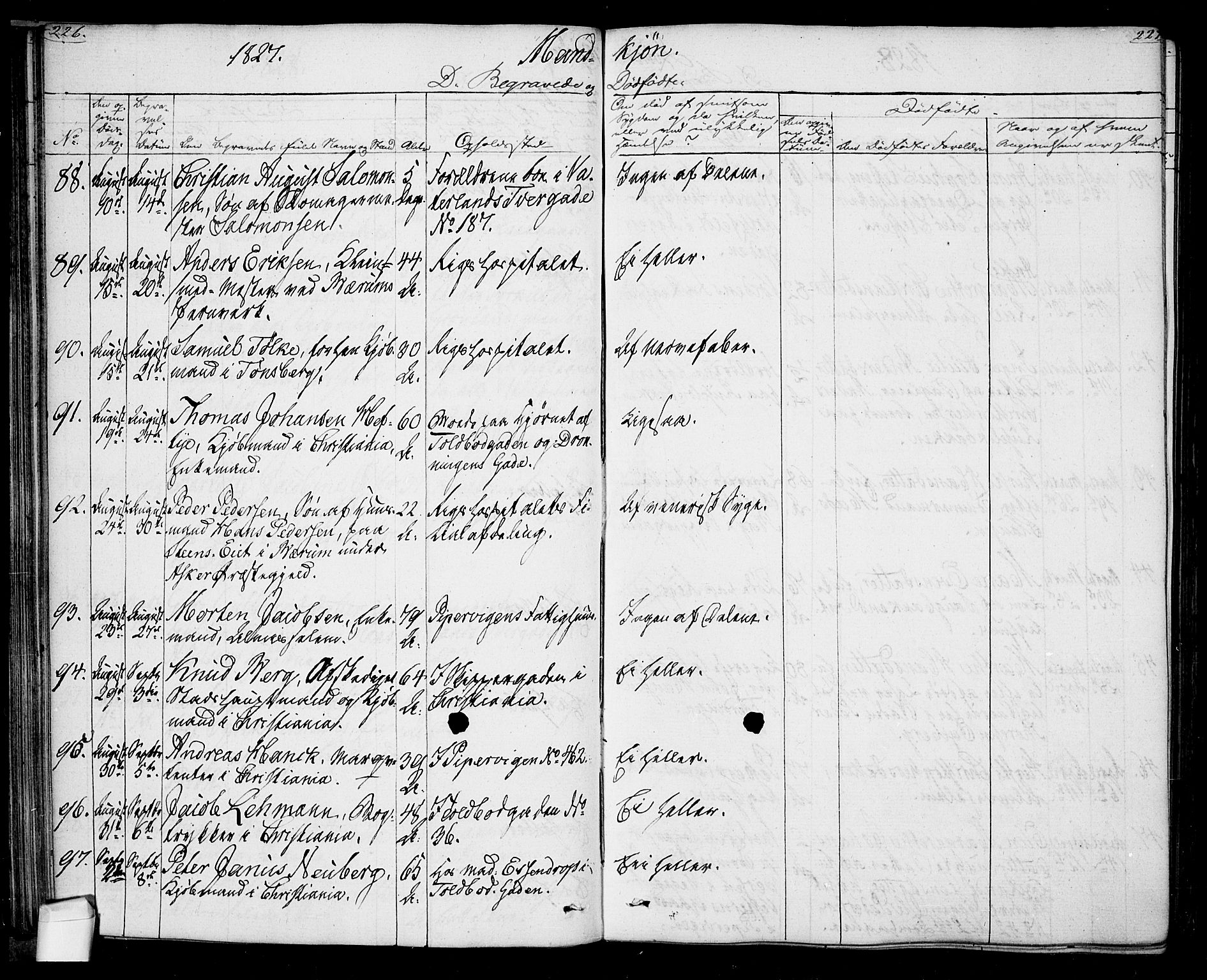 Oslo domkirke Kirkebøker, AV/SAO-A-10752/F/Fa/L0022: Parish register (official) no. 22, 1824-1829, p. 226-227