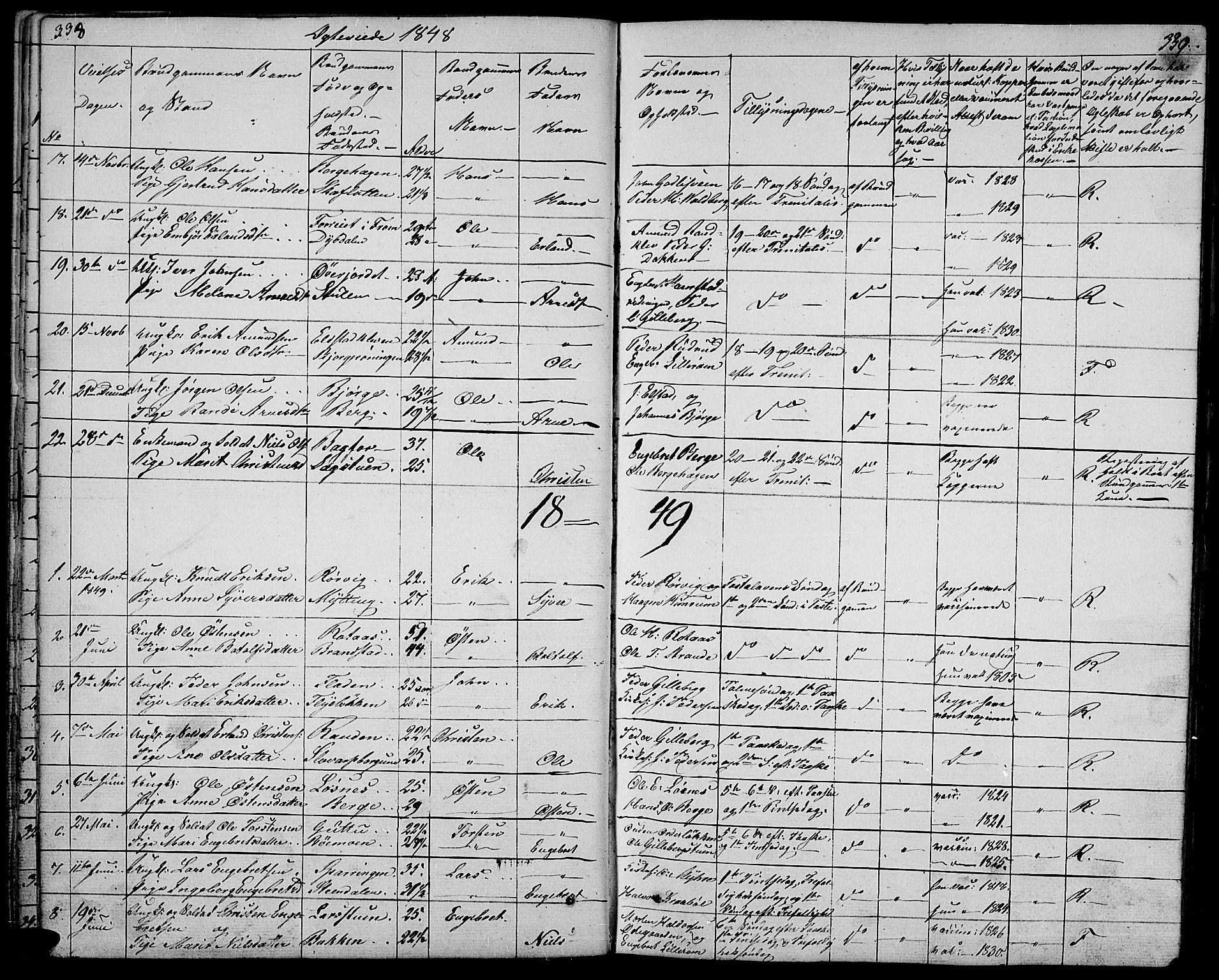 Ringebu prestekontor, SAH/PREST-082/H/Ha/Hab/L0002: Parish register (copy) no. 2, 1839-1853, p. 338-339